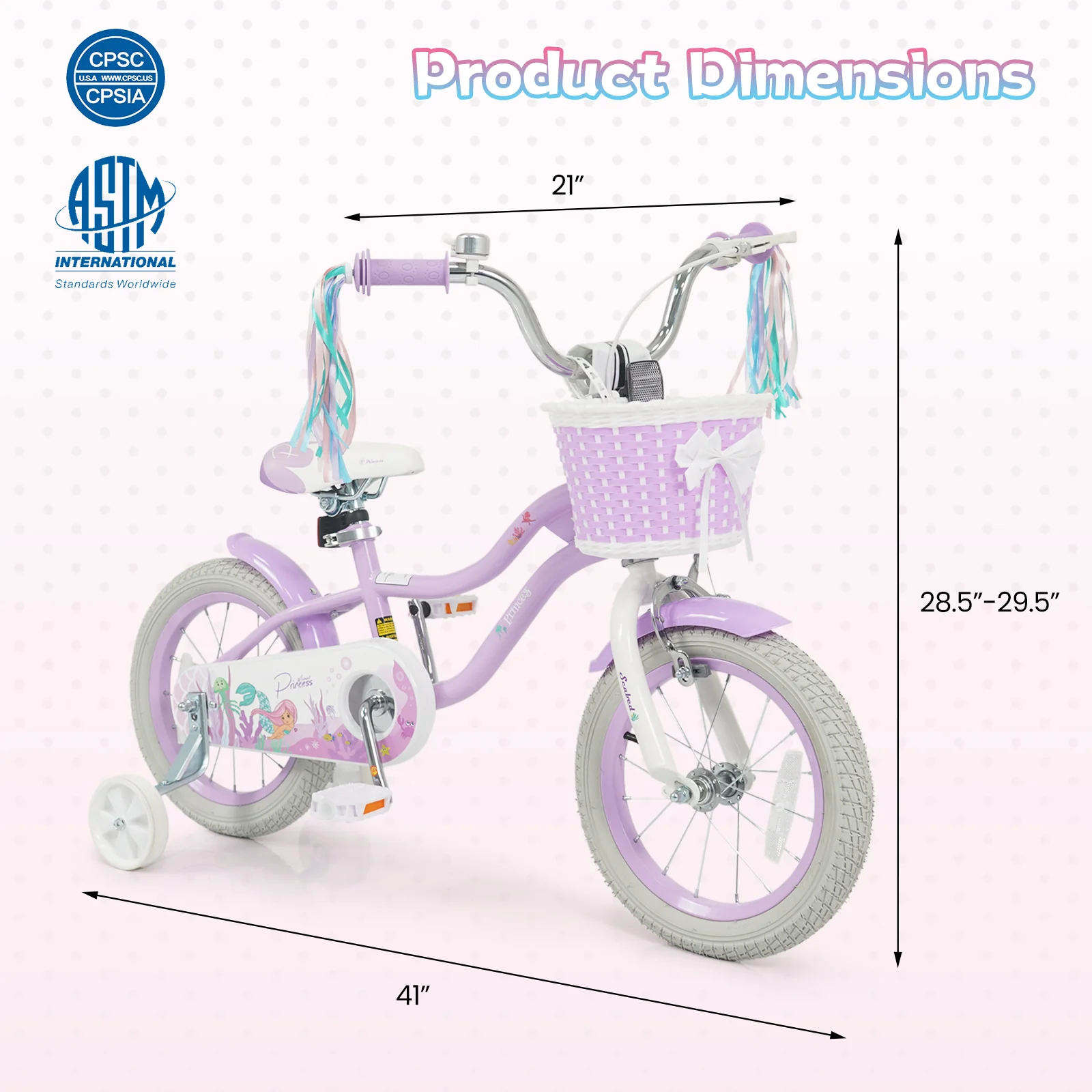 14 Inch Kids Bike, Adjustable, Princess Of The Sea Theme, Purple - Image 3