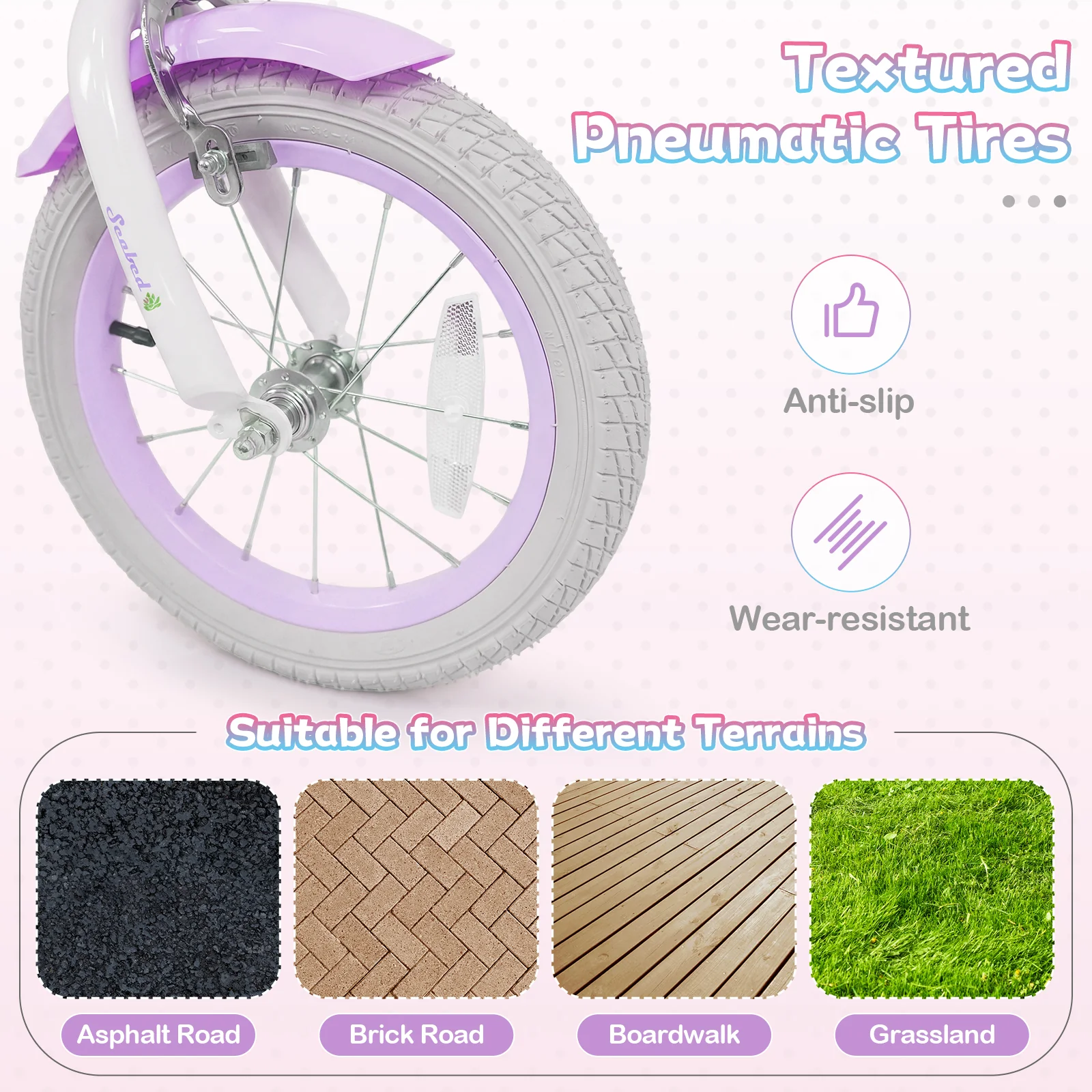 14 Inch Kids Bike, Adjustable, Princess Of The Sea Theme, Purple - Image 8