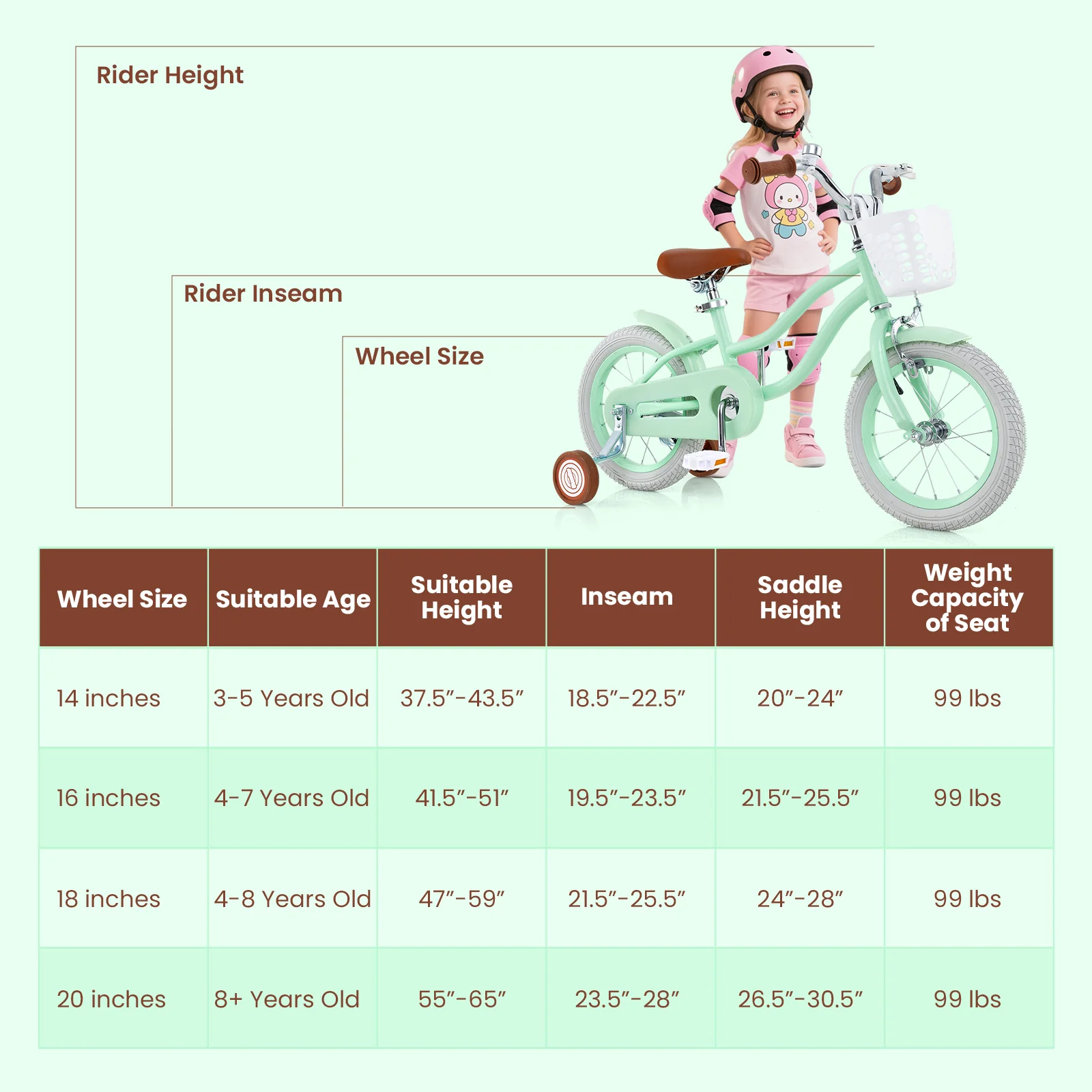 14 Inch Kids Bike, Adjustable Seat, Bell, 3-8 Years, Green - Image 5