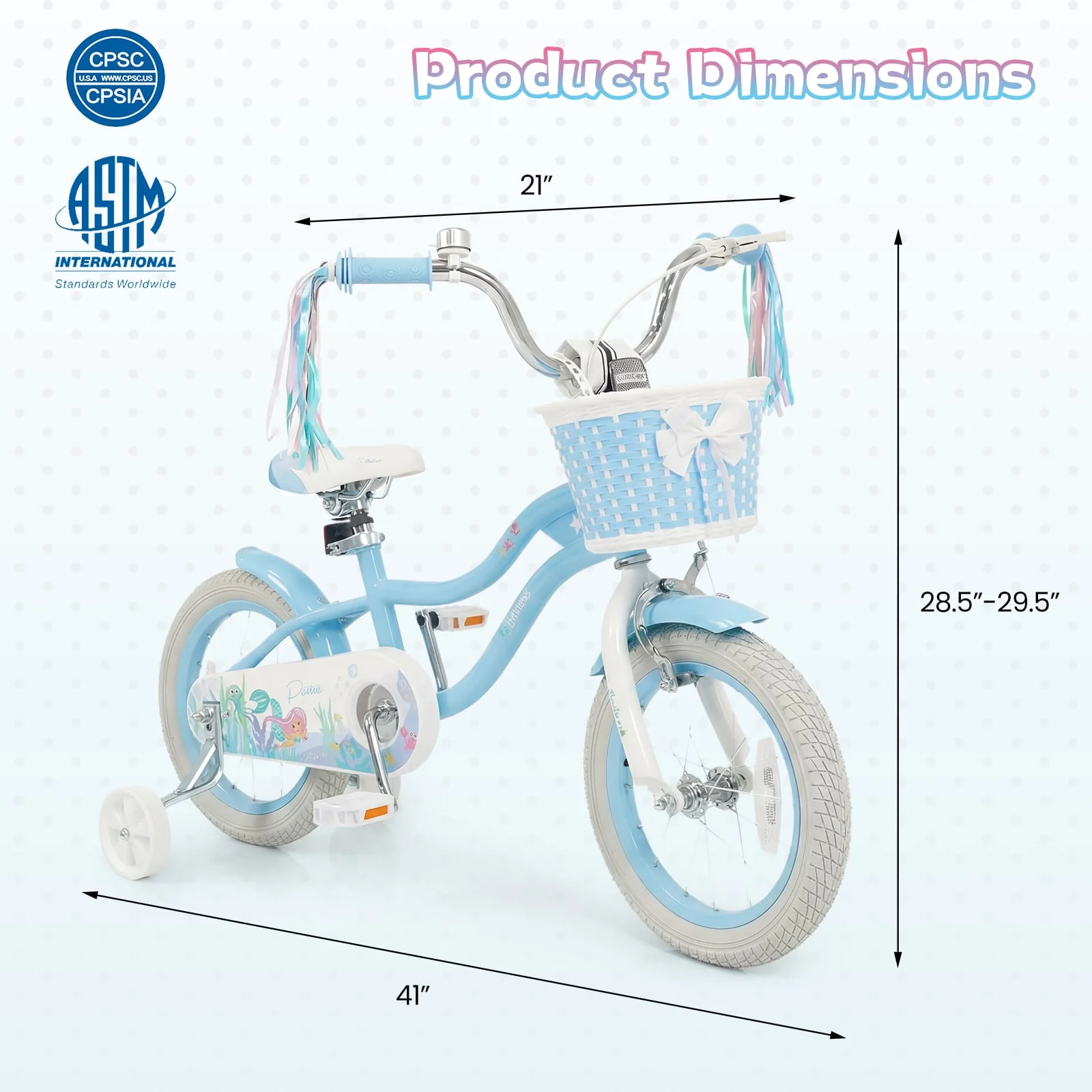14 Inch Kids Bike, Adjustable With Basket, Princess Of The Sea Theme, Blue - Image 4