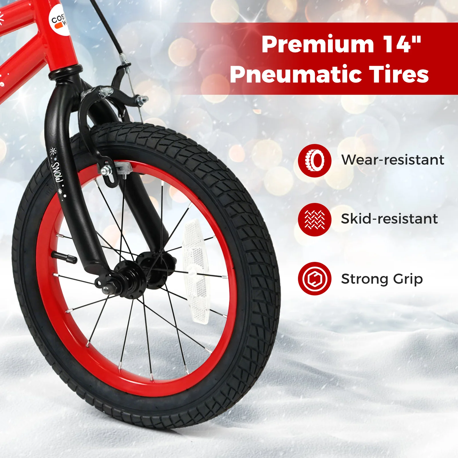14 Inch Kids Bike Adjustable with Christmas Music & Flag for Aged 4-5 Years Old, Red - Image 9