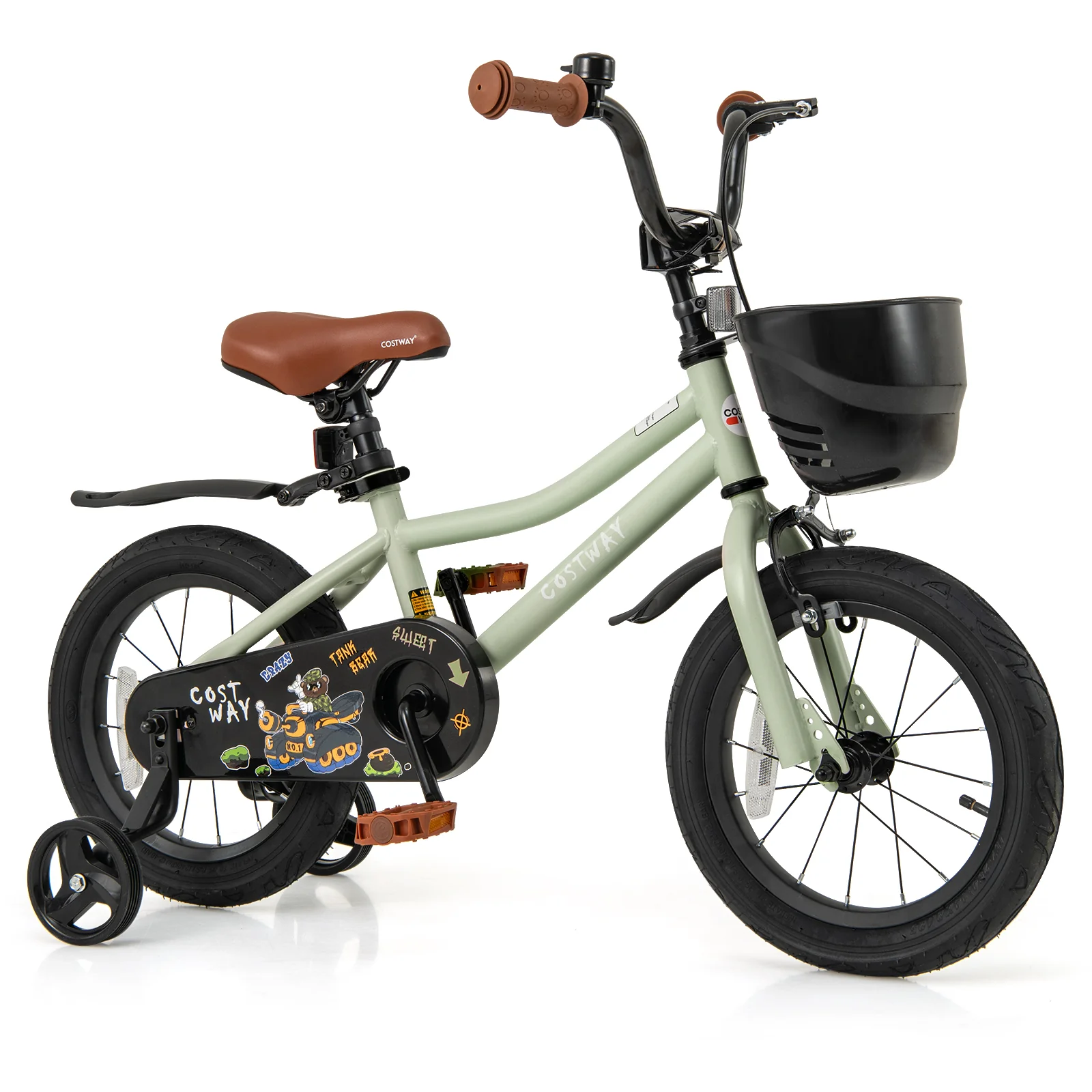 14-Inch Kids Bike, Adjustable With Training Wheels, Green - Image 4