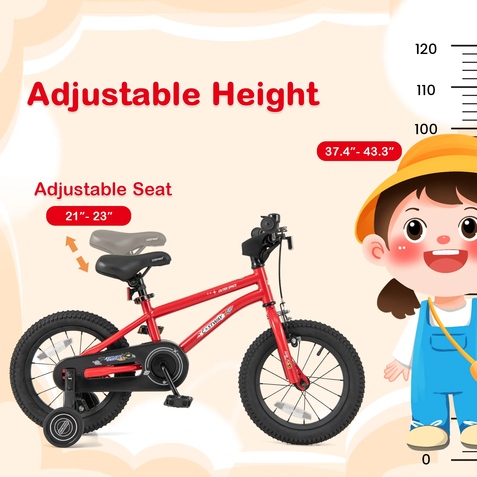 14-Inch Kids Bike, Ages 3-8, Handbrake, Coaster Brake, Bell, Red - Image 6