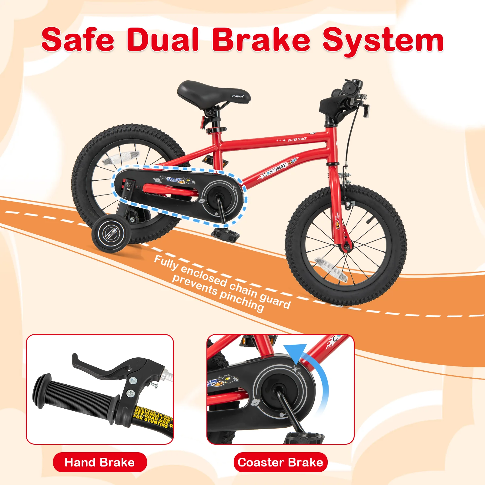 14-Inch Kids Bike, Ages 3-8, Handbrake, Coaster Brake, Bell, Red - Image 7