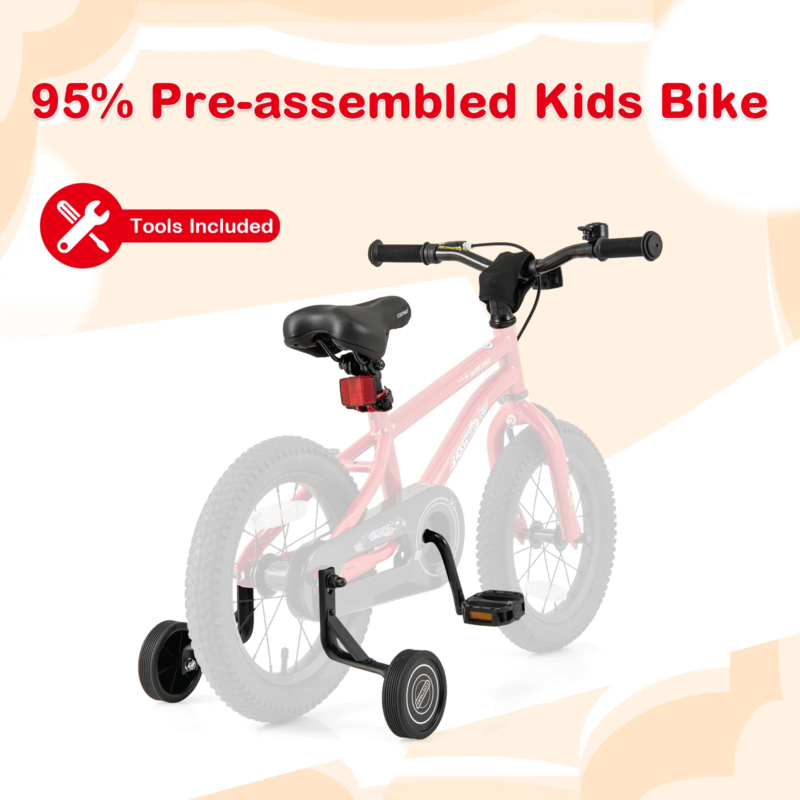 14-Inch Kids Bike, Ages 3-8, Handbrake, Coaster Brake, Bell, Red - Image 9