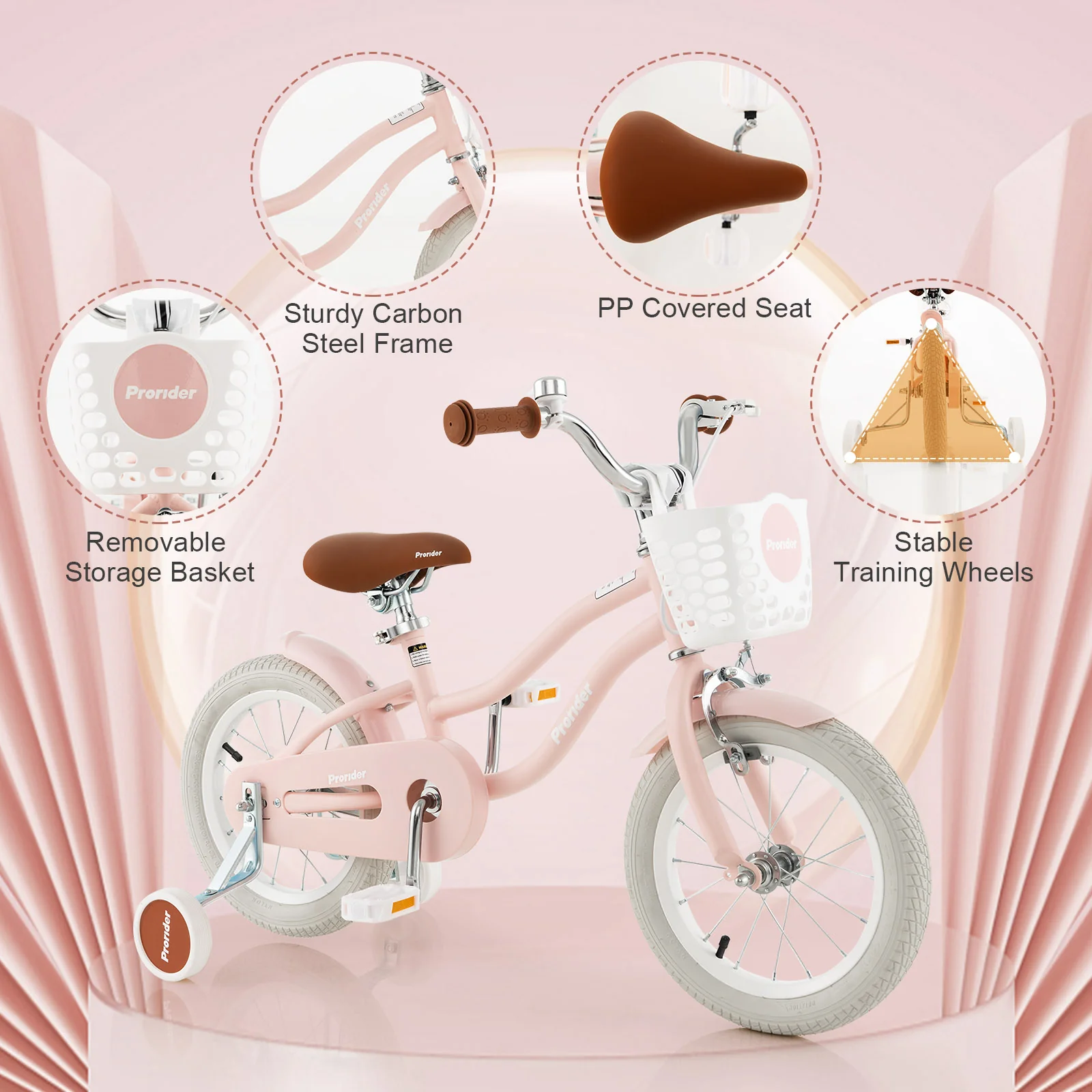 14 Inch Kids Bike With Removable Training Wheels, Pink - Image 10