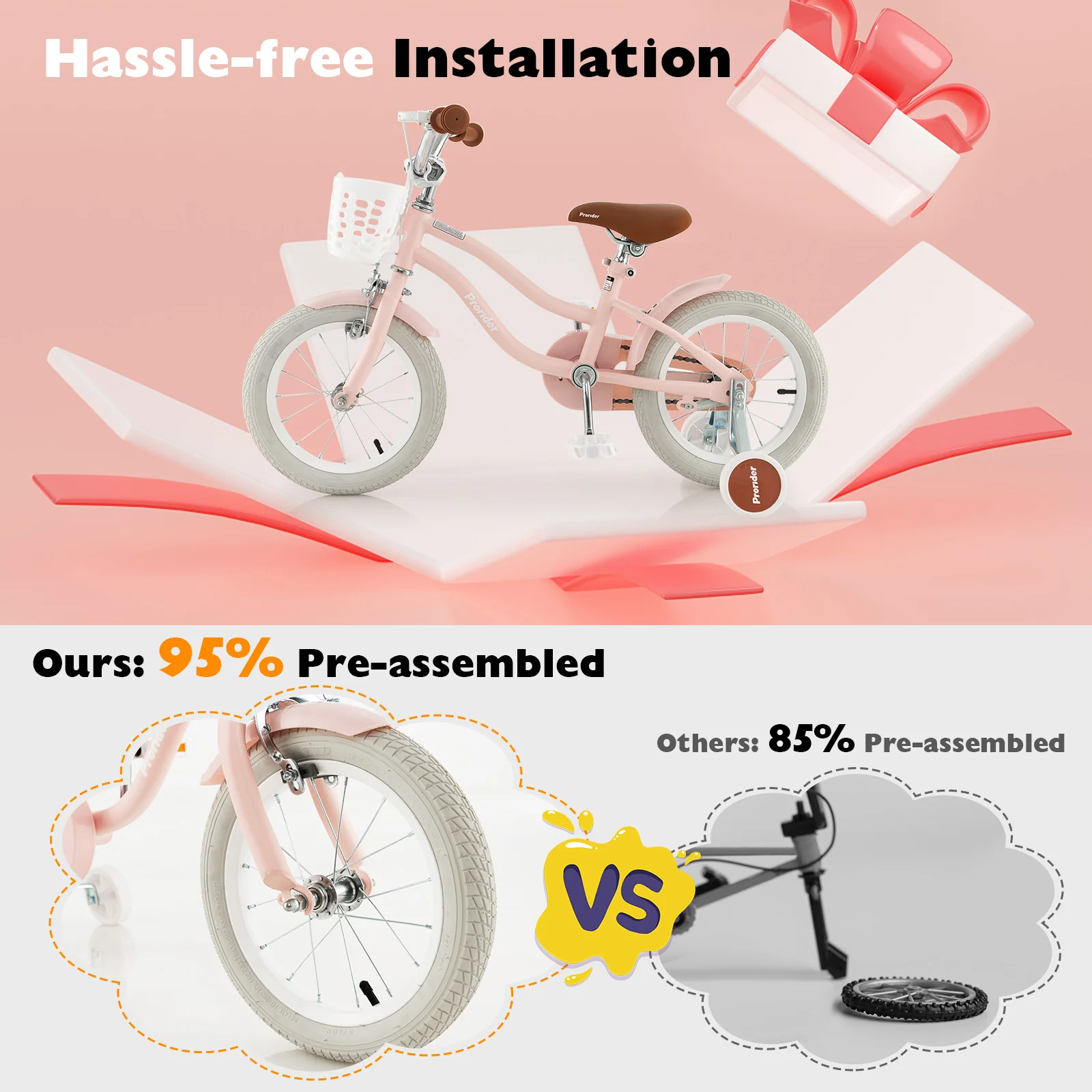 14 Inch Kids Bike With Removable Training Wheels, Pink - Image 7