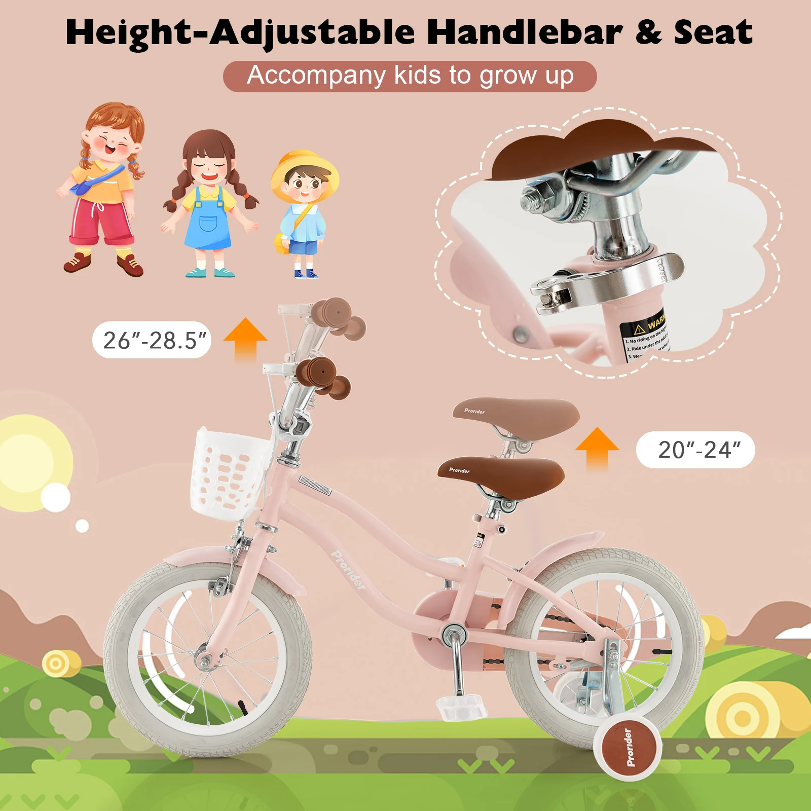 14 Inch Kids Bike With Removable Training Wheels, Pink - Image 9