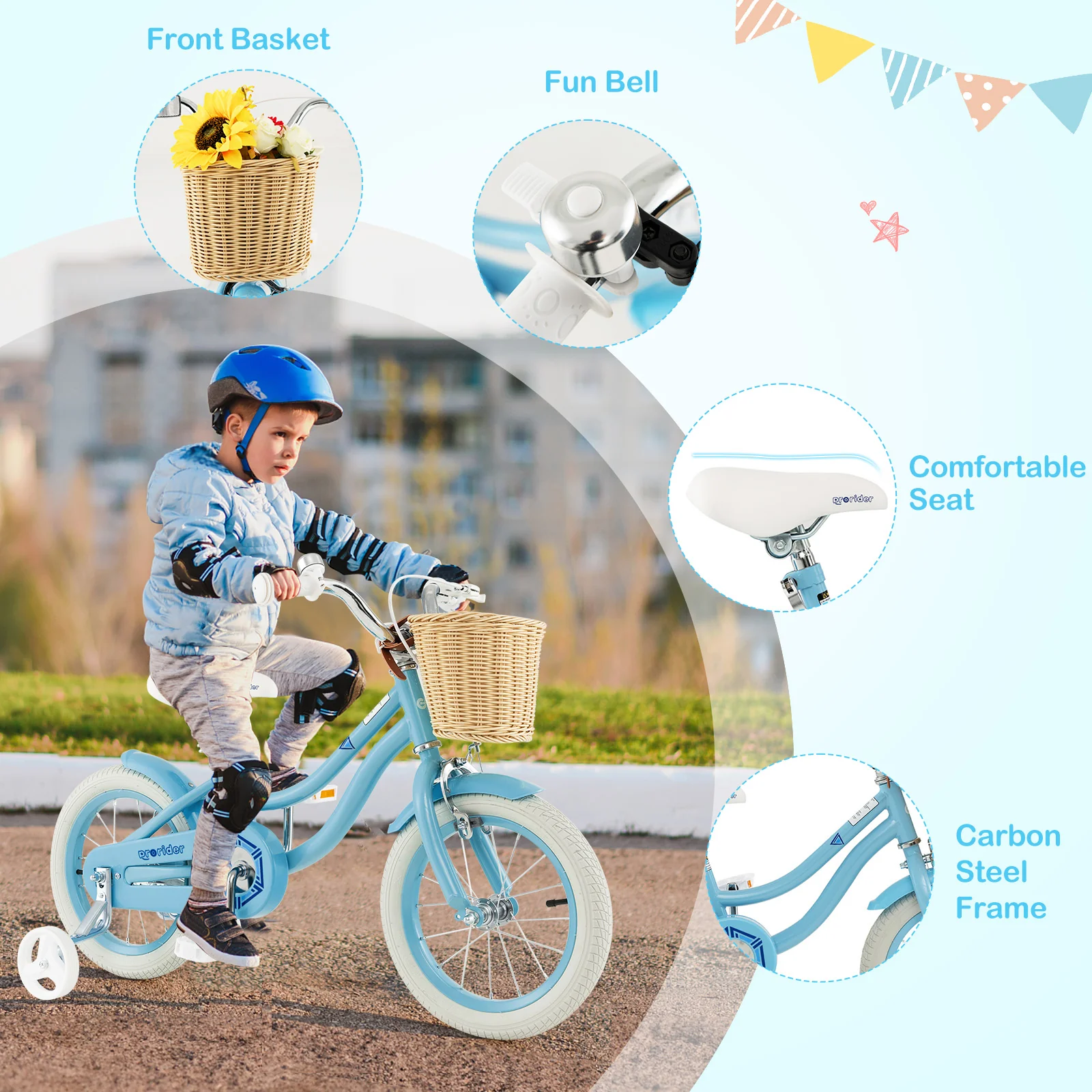 14-Inch Kids Bike With Training Wheels, Adjustable Seat, Blue - Image 10