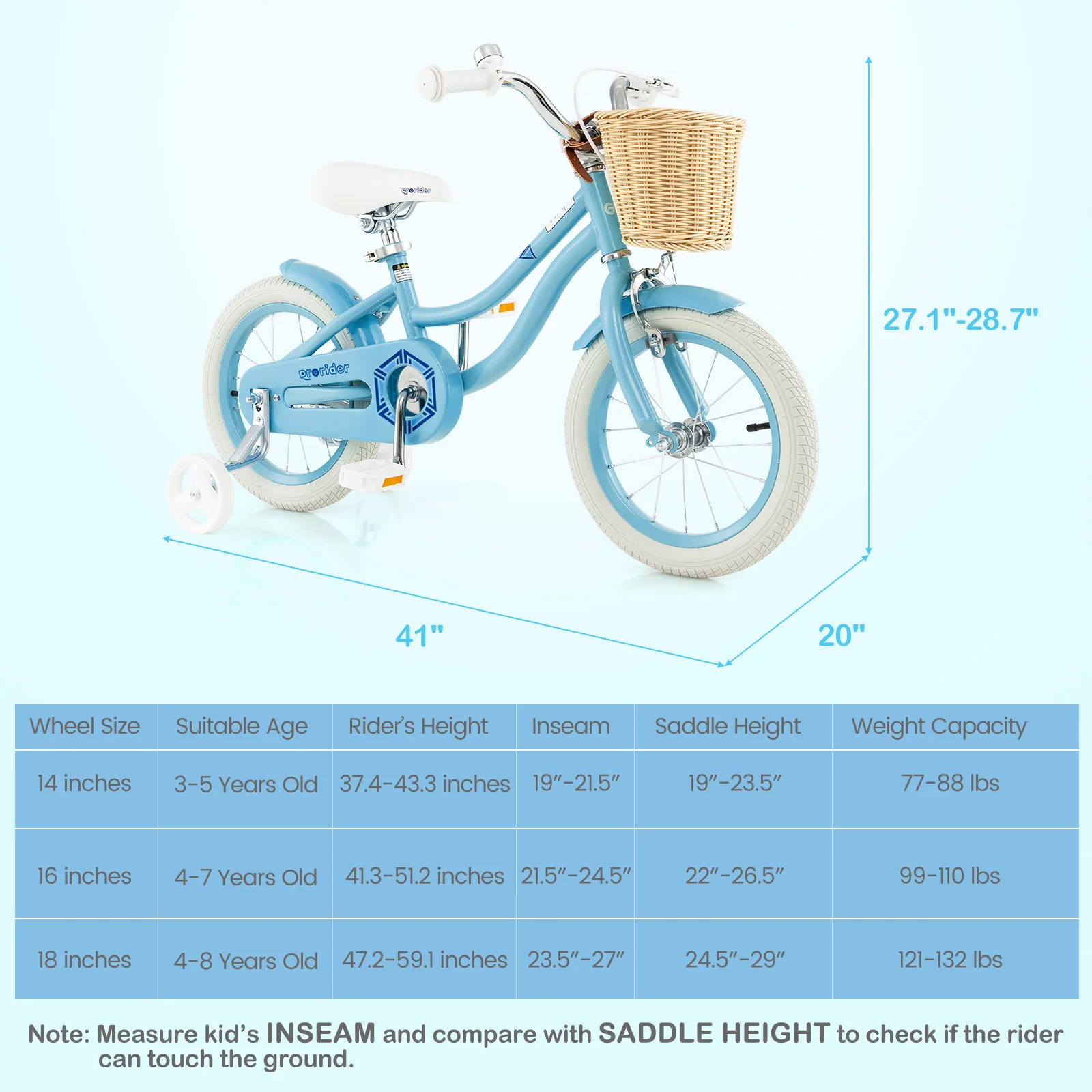 14-Inch Kids Bike With Training Wheels, Adjustable Seat, Blue - Image 6