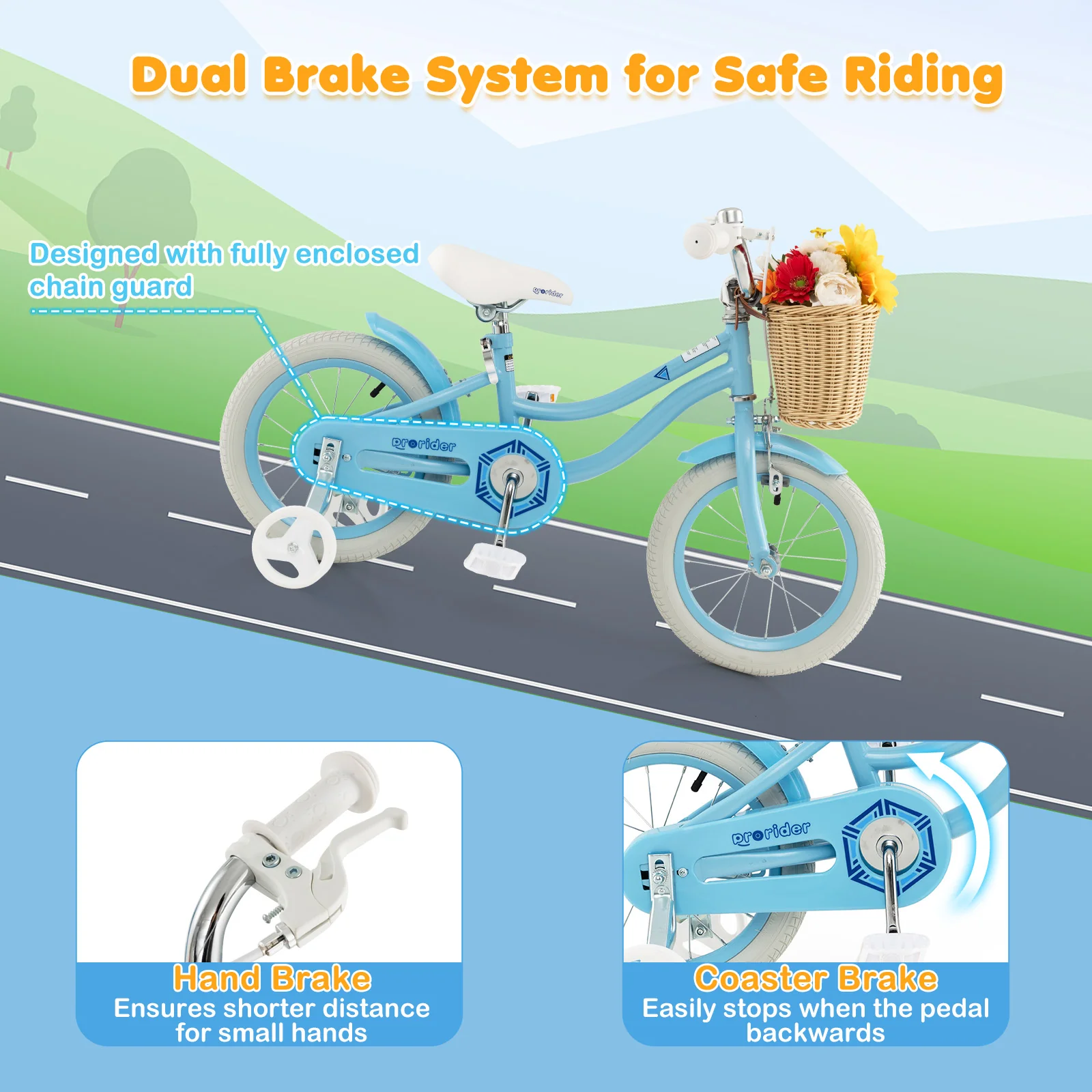 14-Inch Kids Bike With Training Wheels, Adjustable Seat, Blue - Image 8