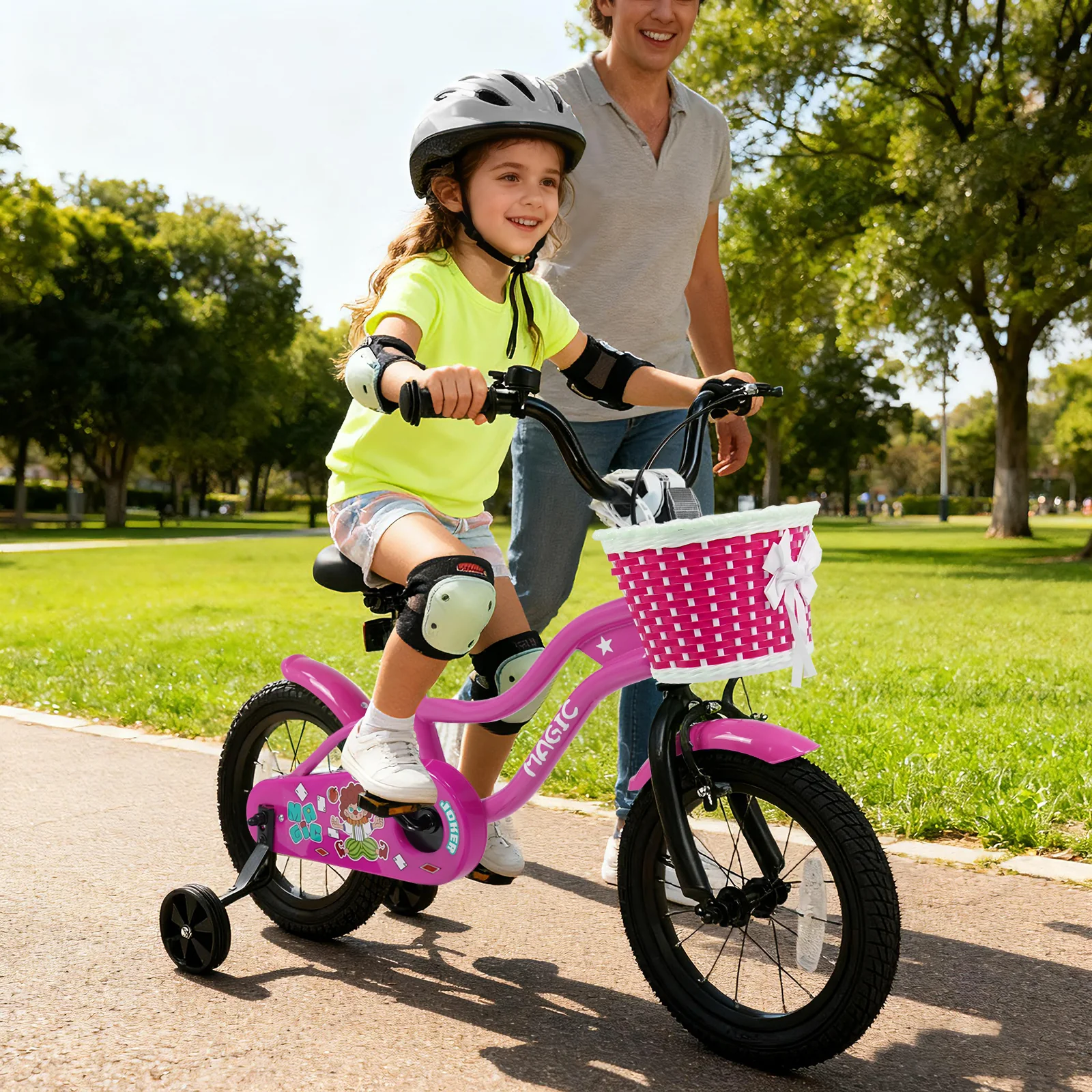 14 Inch Kids Bike with Training Wheels for Aged 3-5 Years Old - Magic Rose, Rose Red - Image 2
