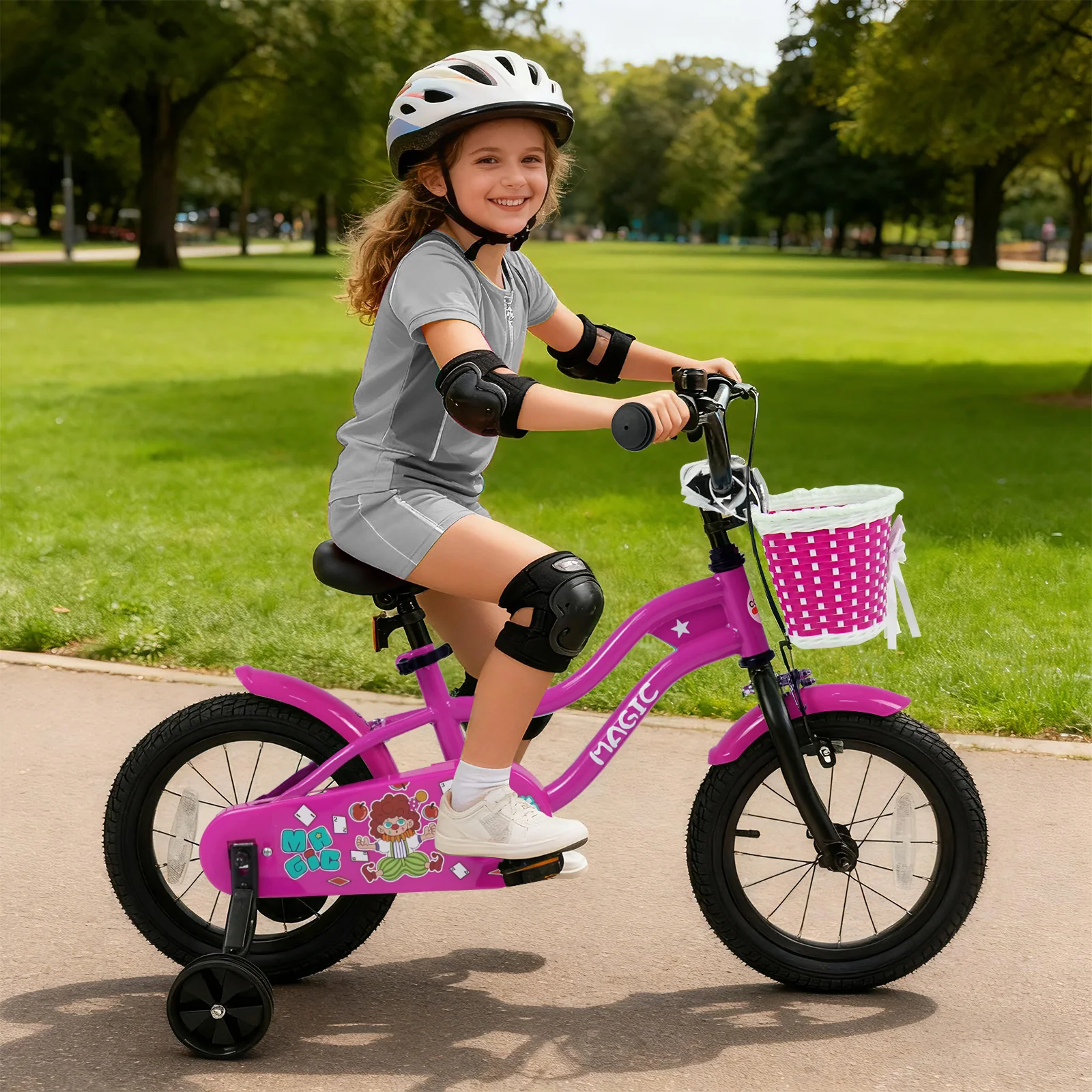 14 Inch Kids Bike with Training Wheels for Aged 3-5 Years Old - Magic Rose, Rose Red - Image 3