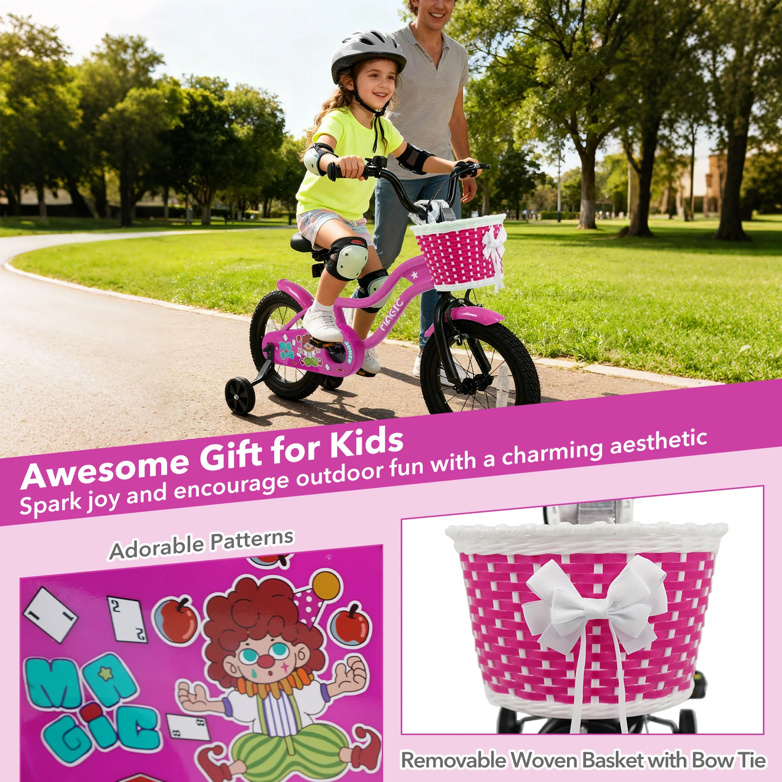 14 Inch Kids Bike with Training Wheels for Aged 3-5 Years Old - Magic Rose, Rose Red - Image 6