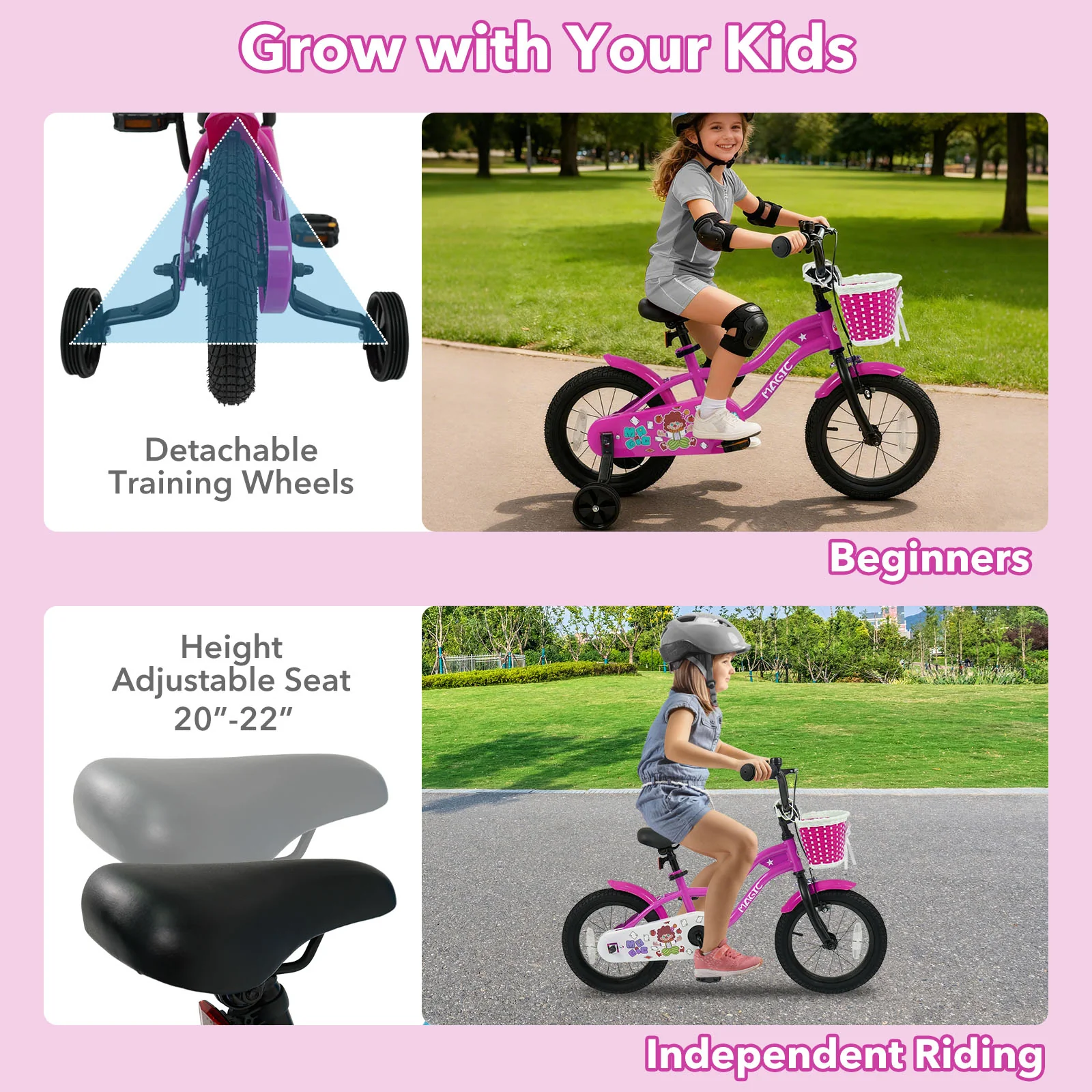14 Inch Kids Bike with Training Wheels for Aged 3-5 Years Old - Magic Rose, Rose Red - Image 7