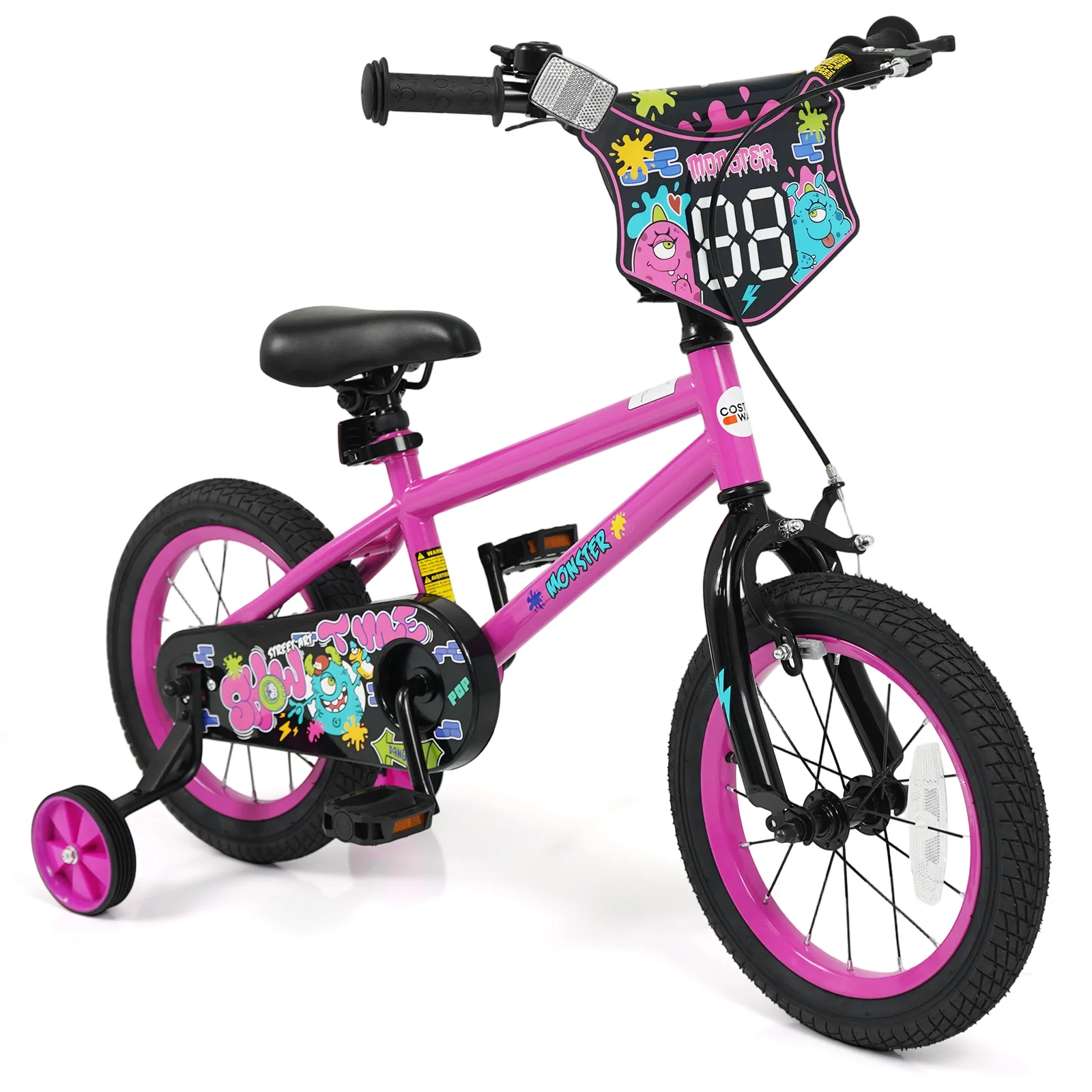 14 Inch Kids Bike with Training Wheels for Ages 3-5 Years Old Pink- Street Art Time, Pink
