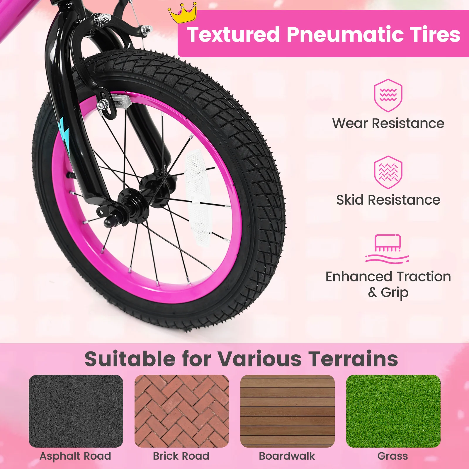 14 Inch Kids Bike with Training Wheels for Ages 3-5 Years Old Pink- Street Art Time, Pink - Image 10