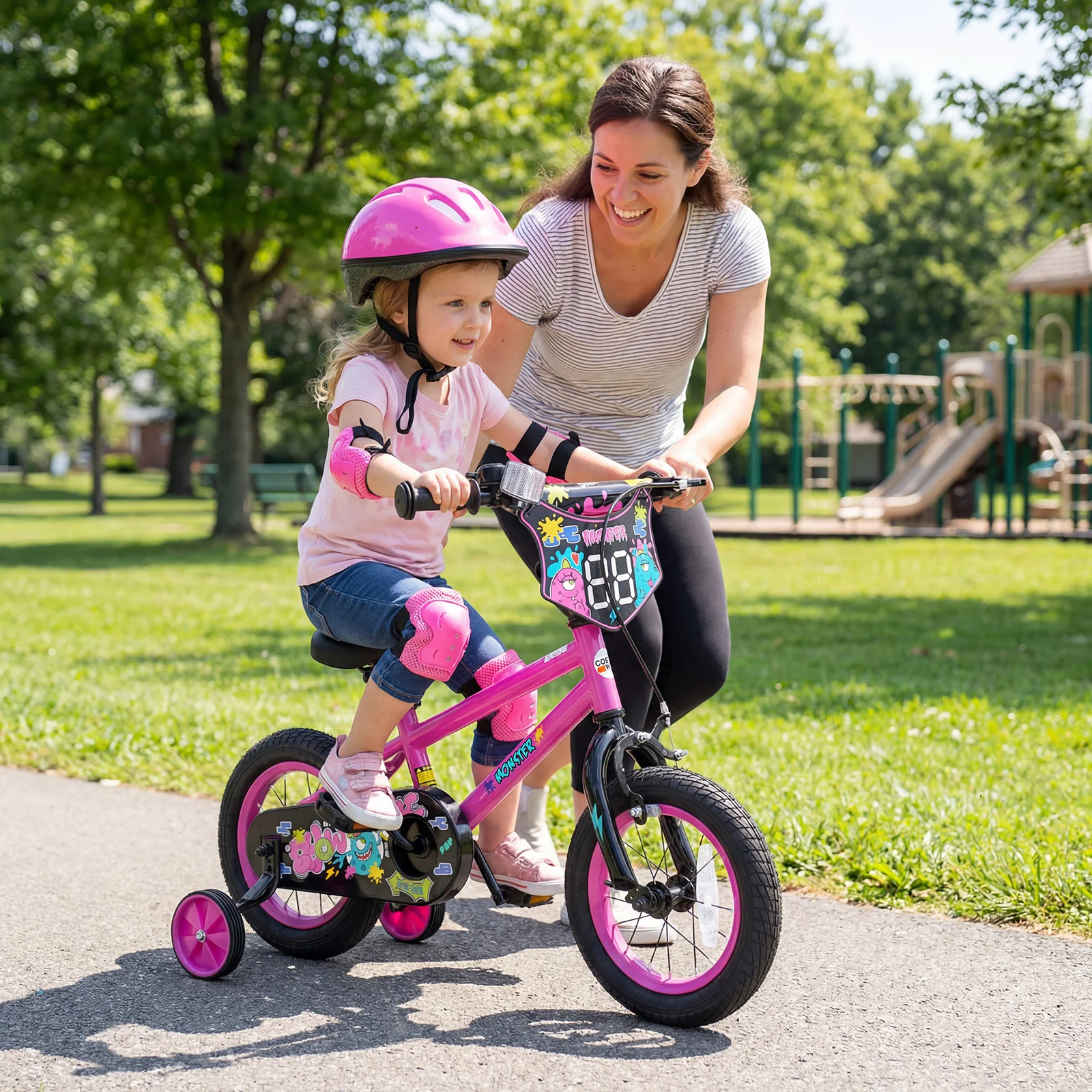 14 Inch Kids Bike with Training Wheels for Ages 3-5 Years Old Pink- Street Art Time, Pink - Image 3