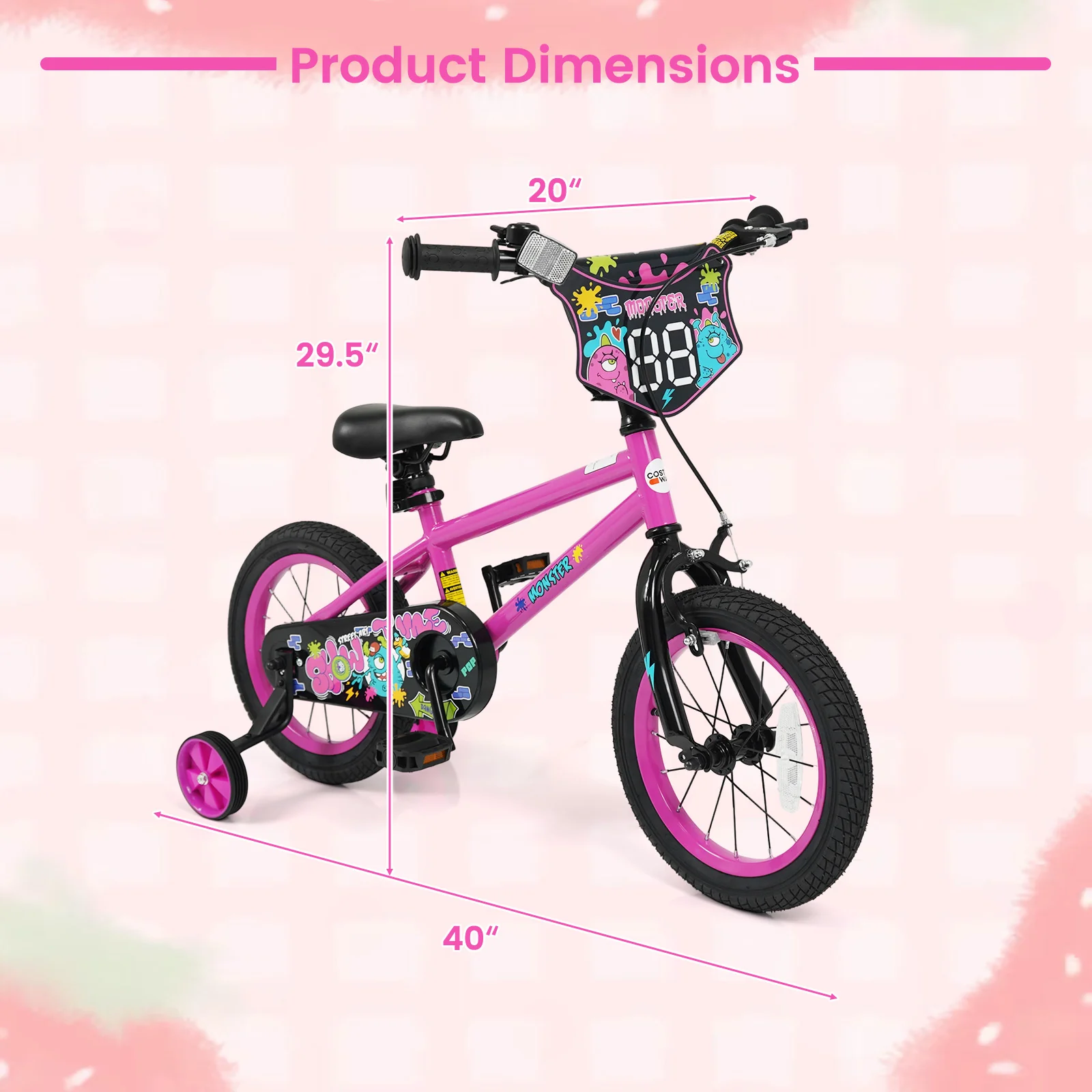14 Inch Kids Bike with Training Wheels for Ages 3-5 Years Old Pink- Street Art Time, Pink - Image 5