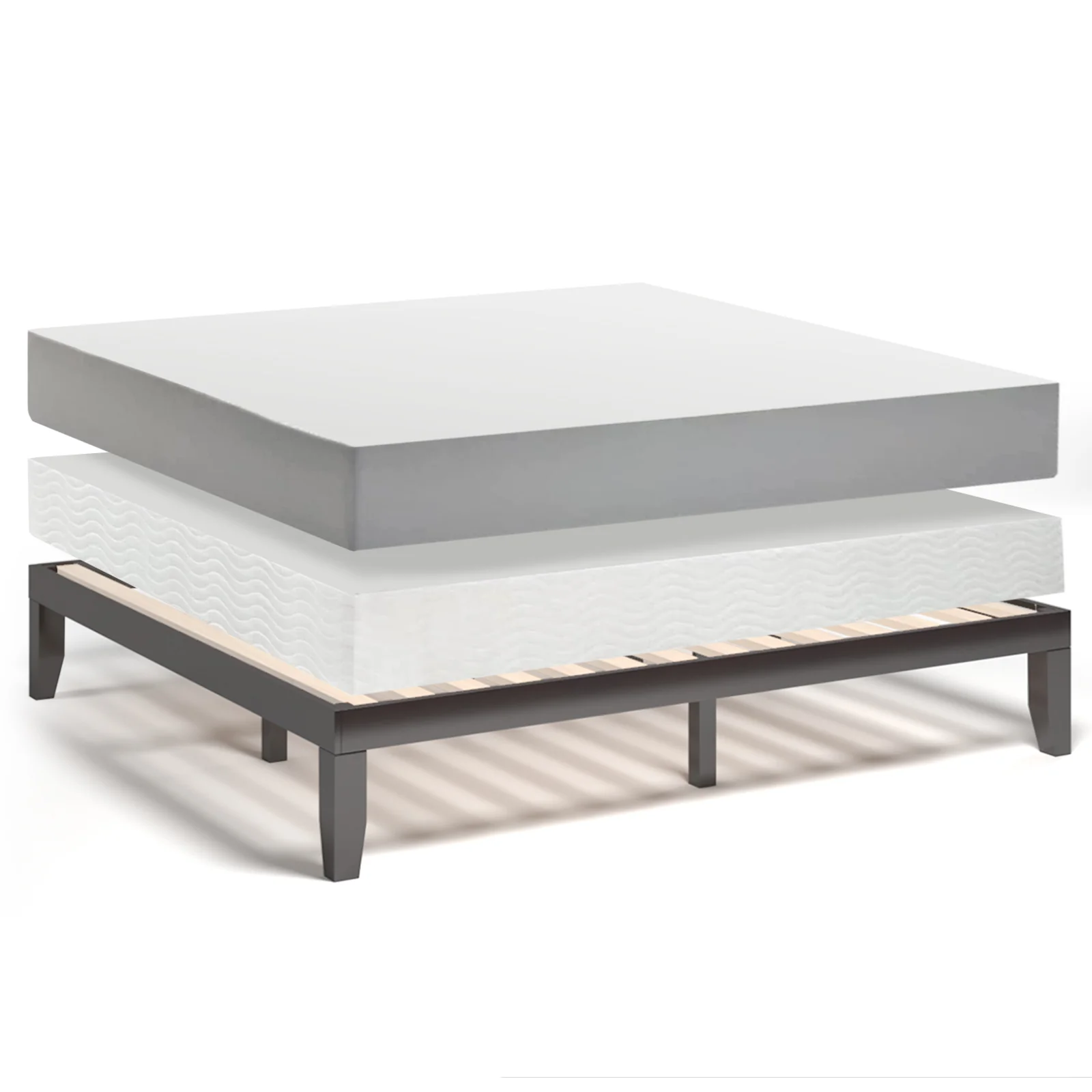 14 Inch King Size Wood Platform Bed Frame, Brown - Image 7