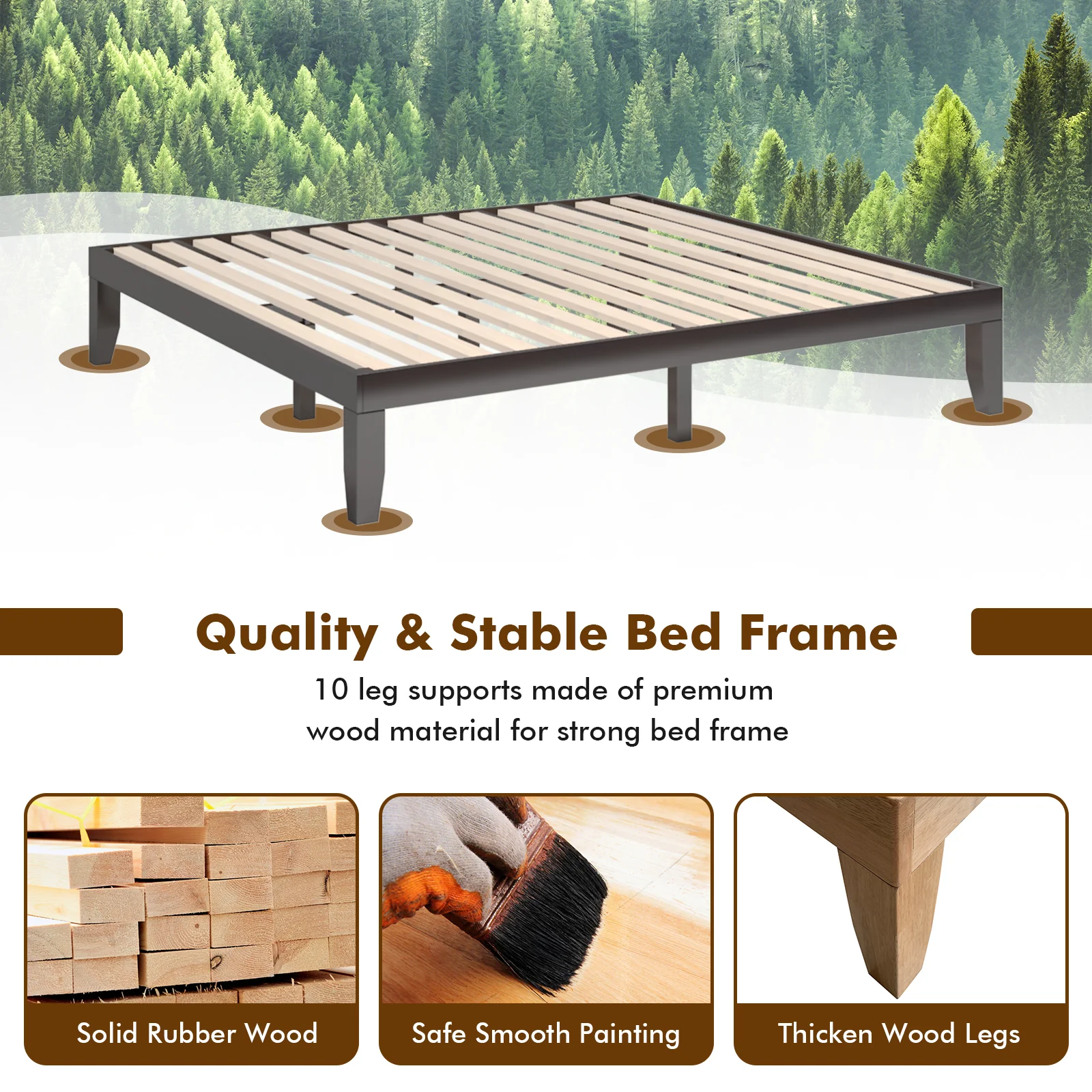 14 Inch King Size Wood Platform Bed Frame, Brown - Image 9