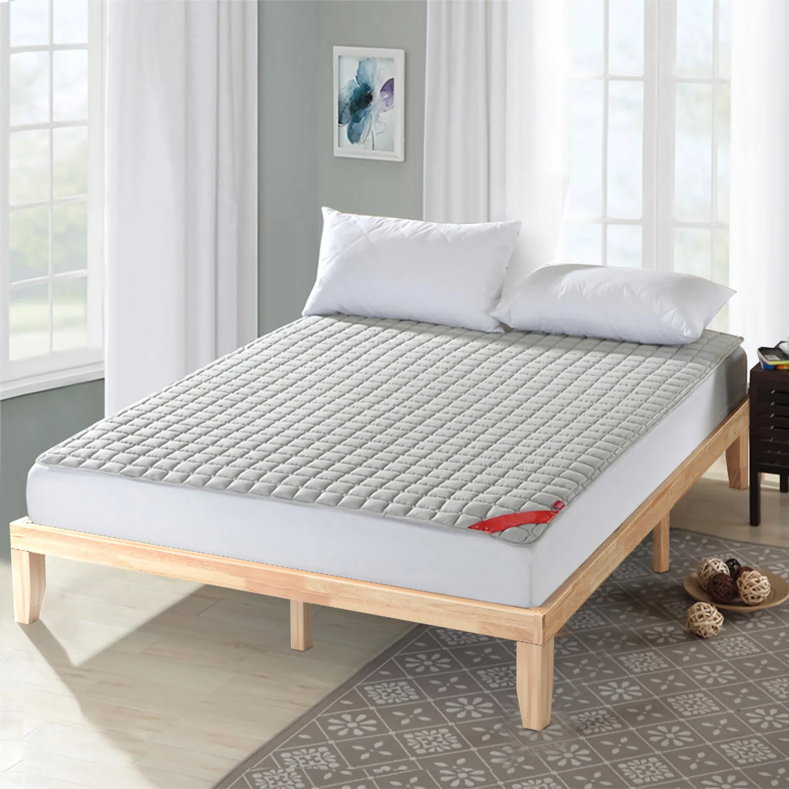 14 Inch King Size Wood Platform Bed Frame, Natural - Image 2