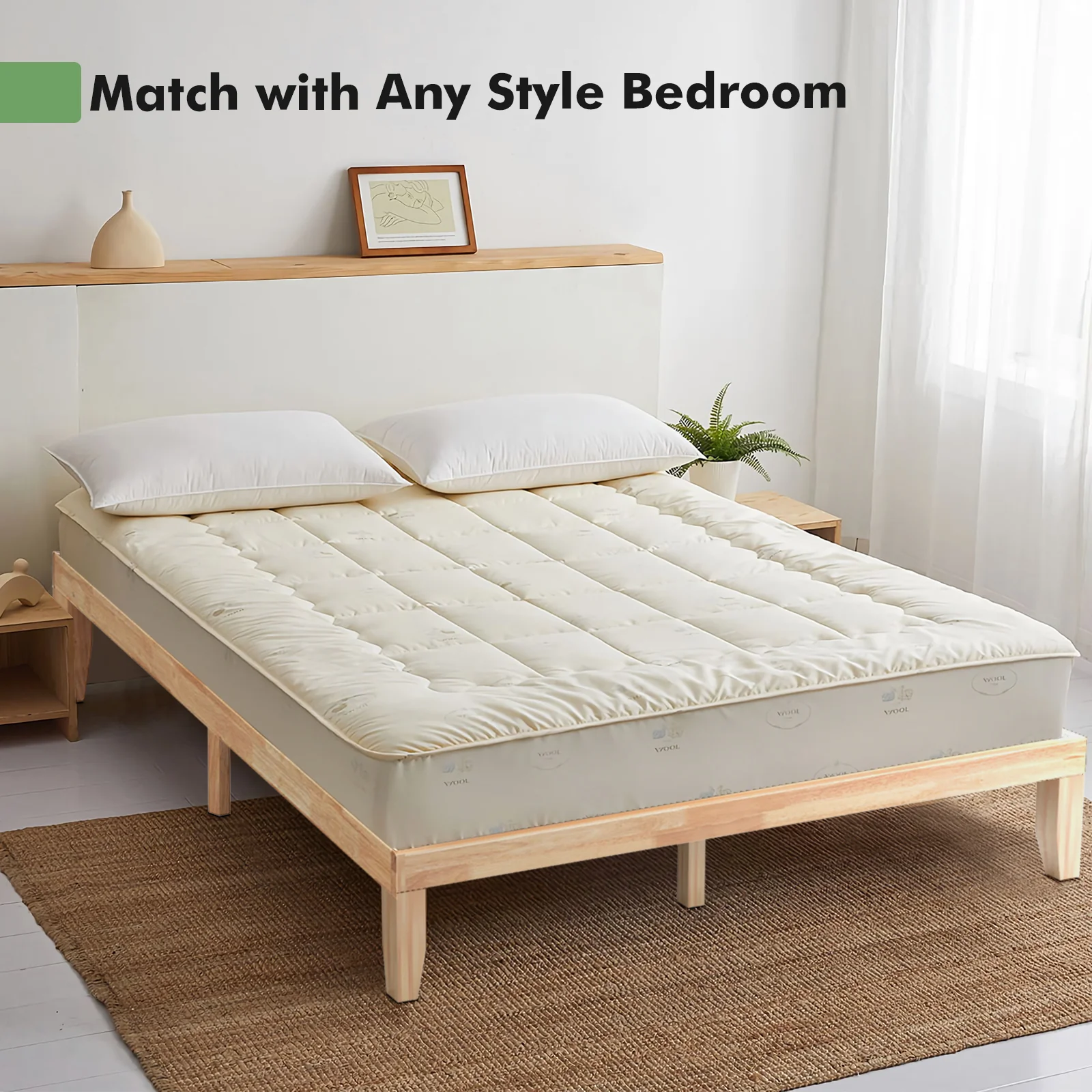 14 Inch King Size Wood Platform Bed Frame, Natural - Image 6