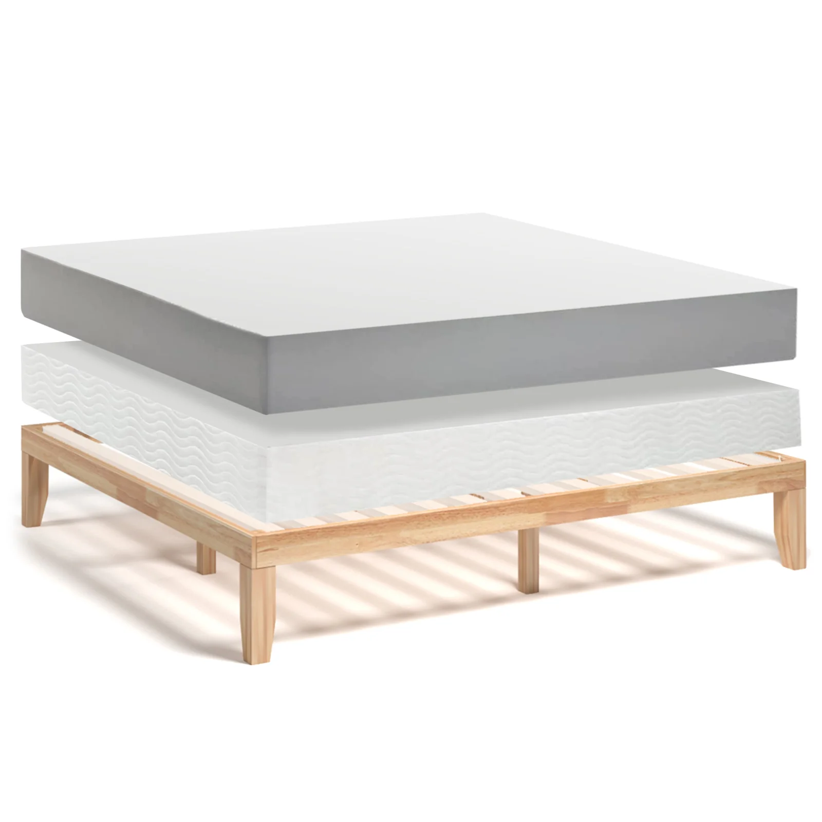 14 Inch King Size Wood Platform Bed Frame, Natural - Image 7