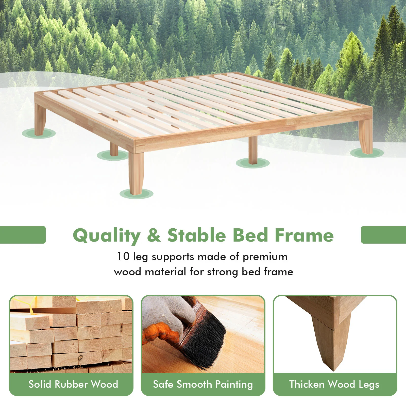 14 Inch King Size Wood Platform Bed Frame, Natural - Image 9