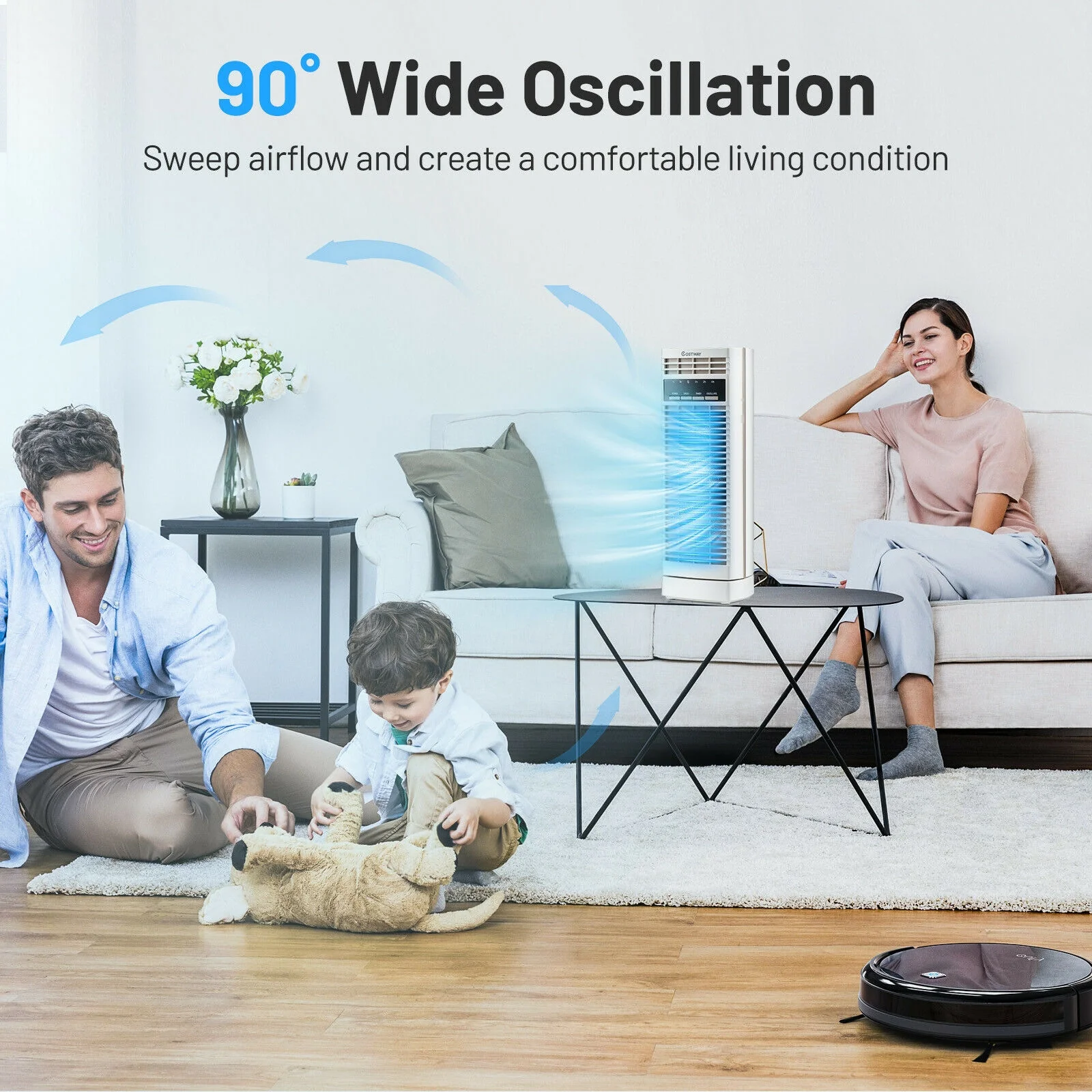 14 Inch Mini Oscillating Tower Fan, 3 Speed Timer, White - Image 9
