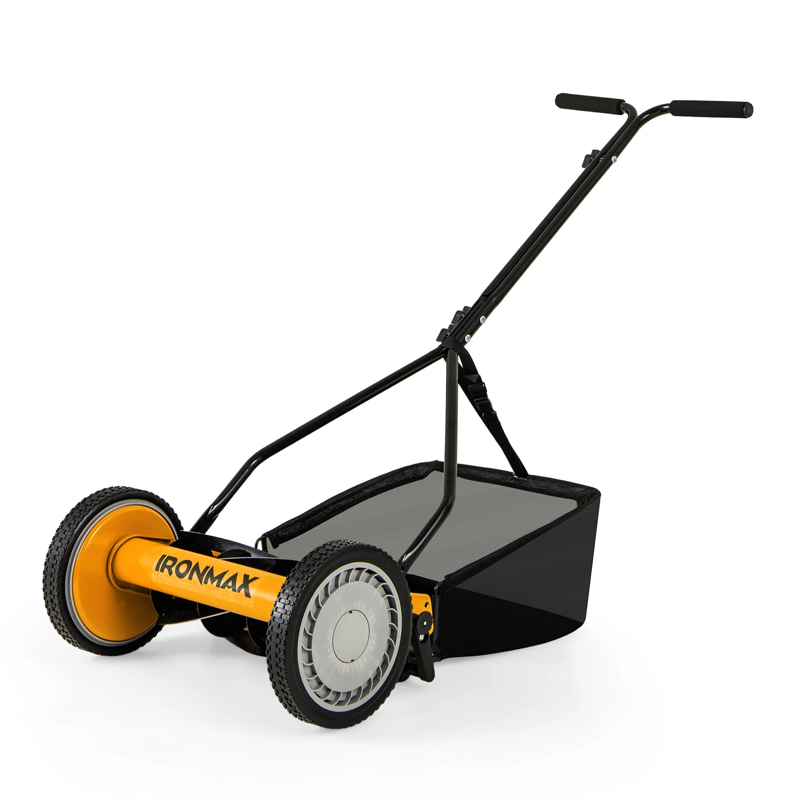 14 Inch Push Lawn Mower, 5 Steel Blades, Grass Catcher Bag, Orange