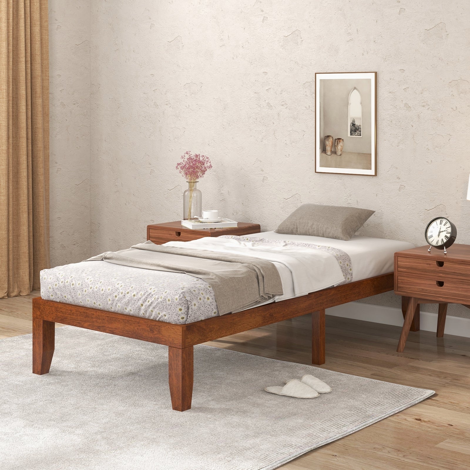 14 Inch Twin Size Platform Bed Frame, Wood Slat Support, Walnut - Image 6