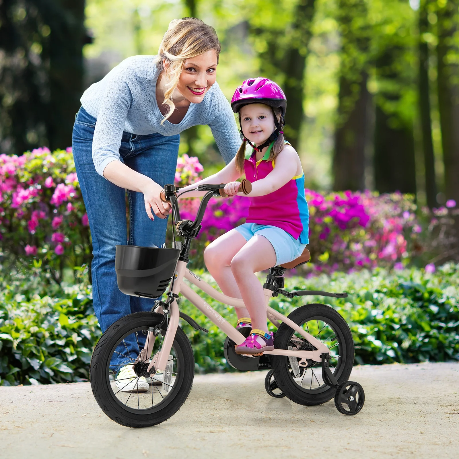 14 Inches Kids Bike With Basket, Adjustable Handlebar, 3-5 Years, Pink - Image 2