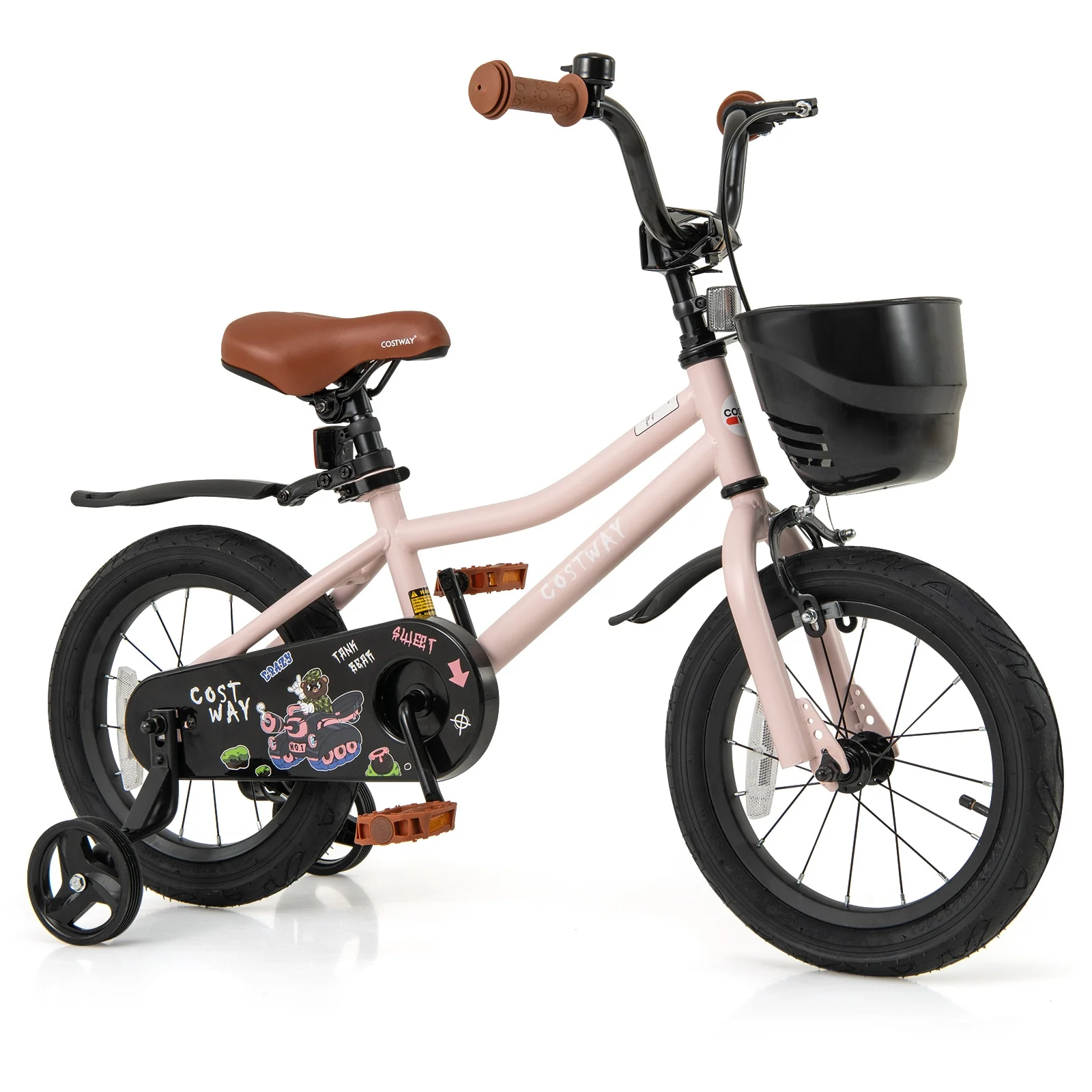 14 Inches Kids Bike With Basket, Adjustable Handlebar, 3-5 Years, Pink - Image 4