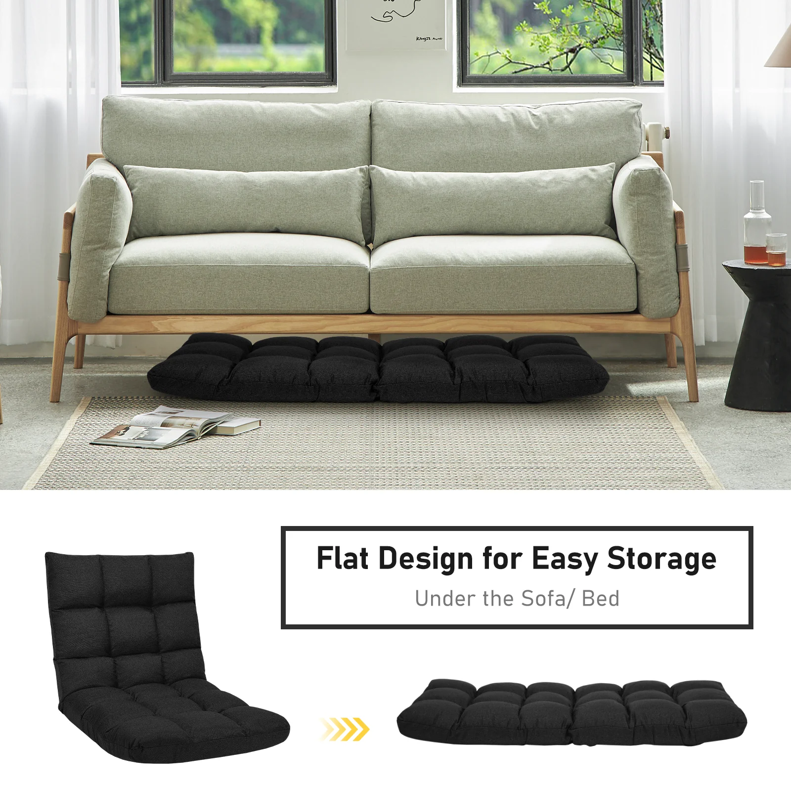14-Position Adjustable Folding Gaming Sofa, Black - Image 10