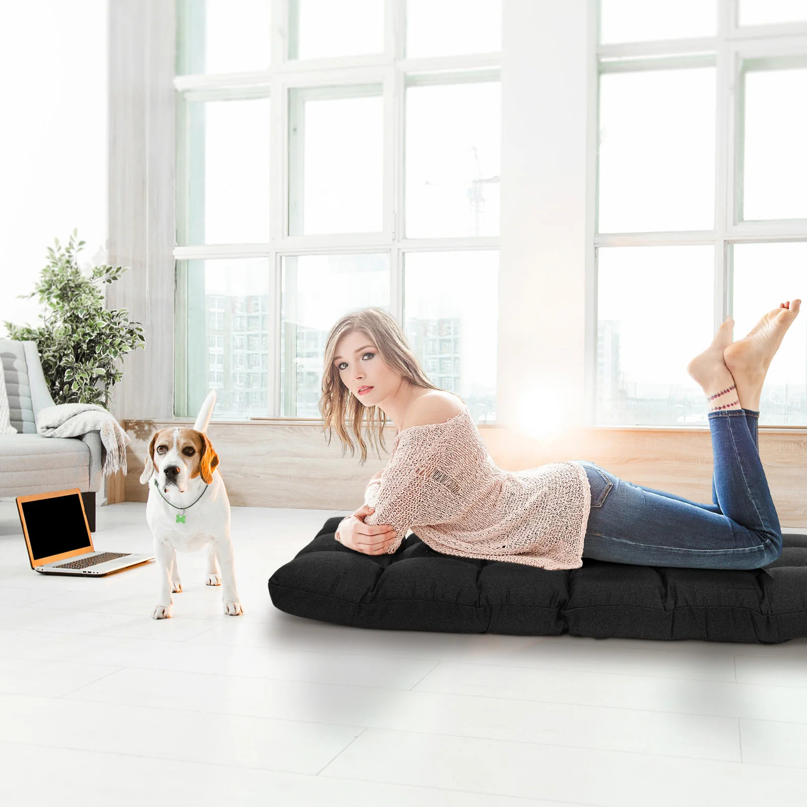 14-Position Adjustable Folding Gaming Sofa, Black - Image 3