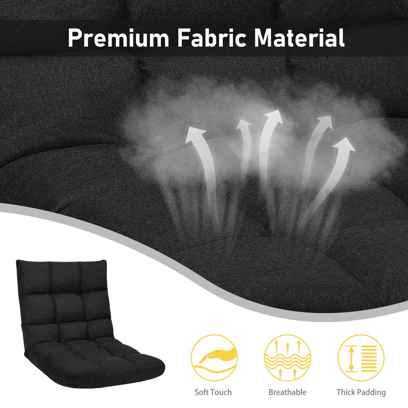 14-Position Adjustable Folding Gaming Sofa, Black - Image 9