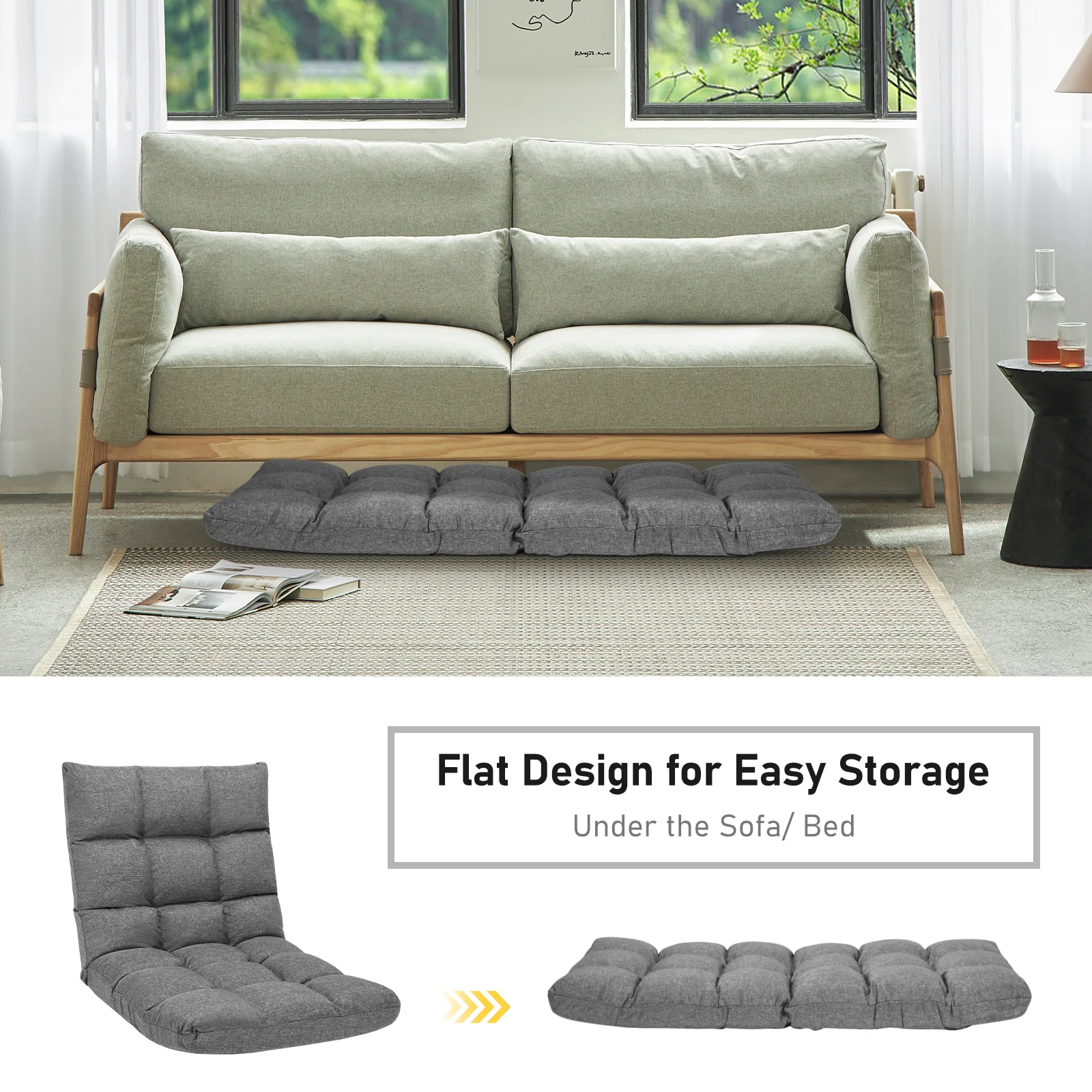 14-Position Adjustable Folding Gaming Sofa, Gray - Image 10