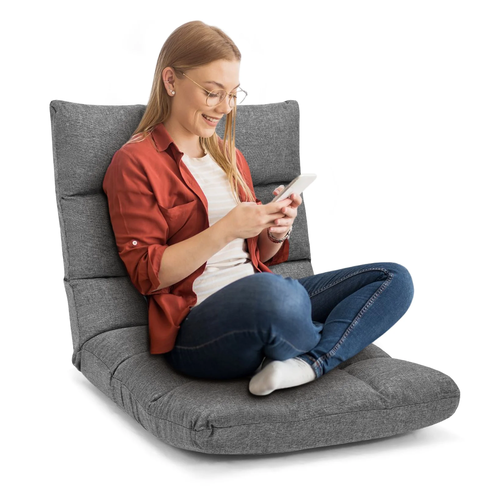 14-Position Adjustable Folding Gaming Sofa, Gray - Image 5