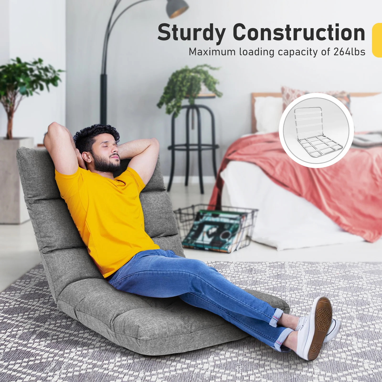 14-Position Adjustable Folding Gaming Sofa, Gray - Image 7