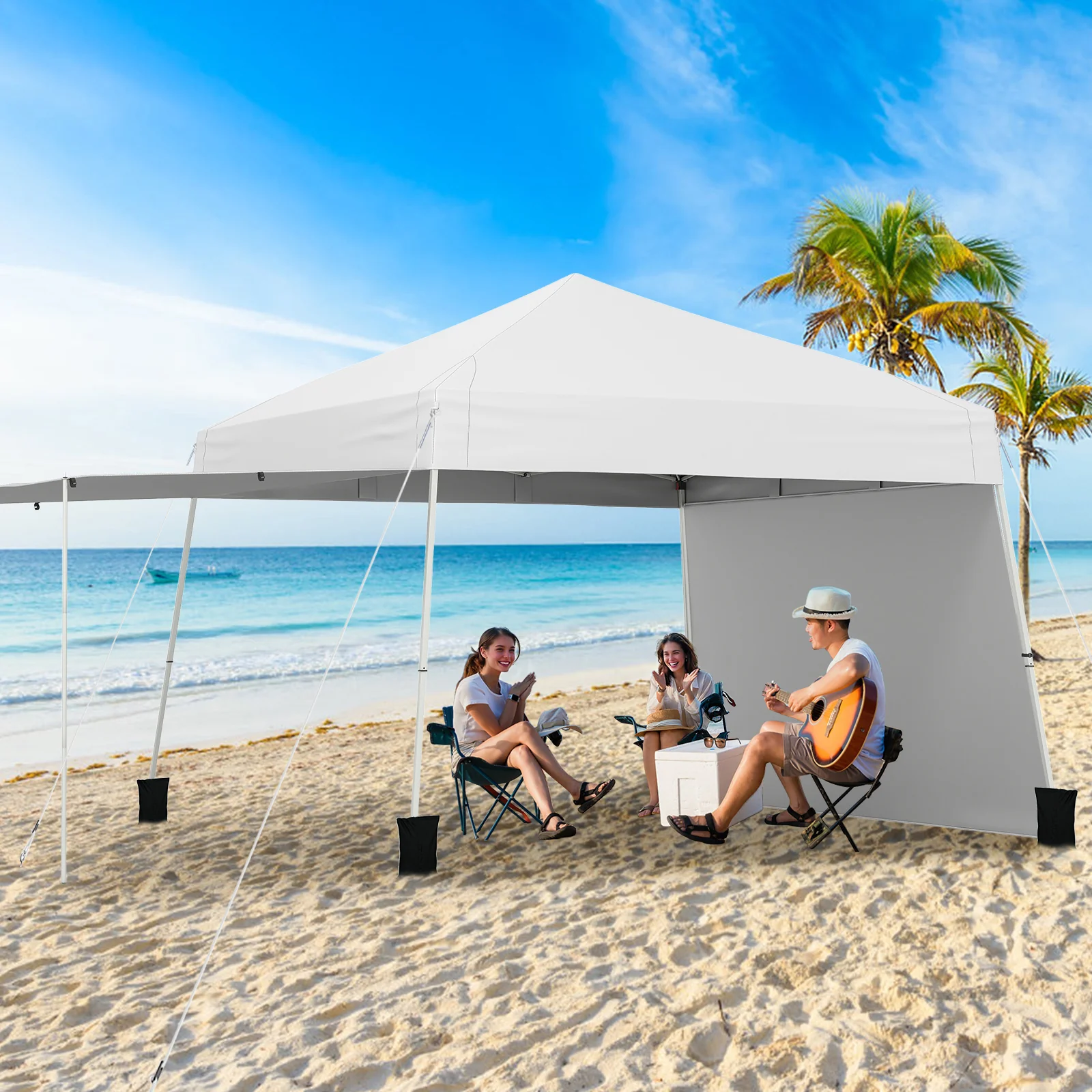 14 x 9.2 Feet Pop Up Canopy Tent, With 2 Convertible Sidewalls, White - Image 2