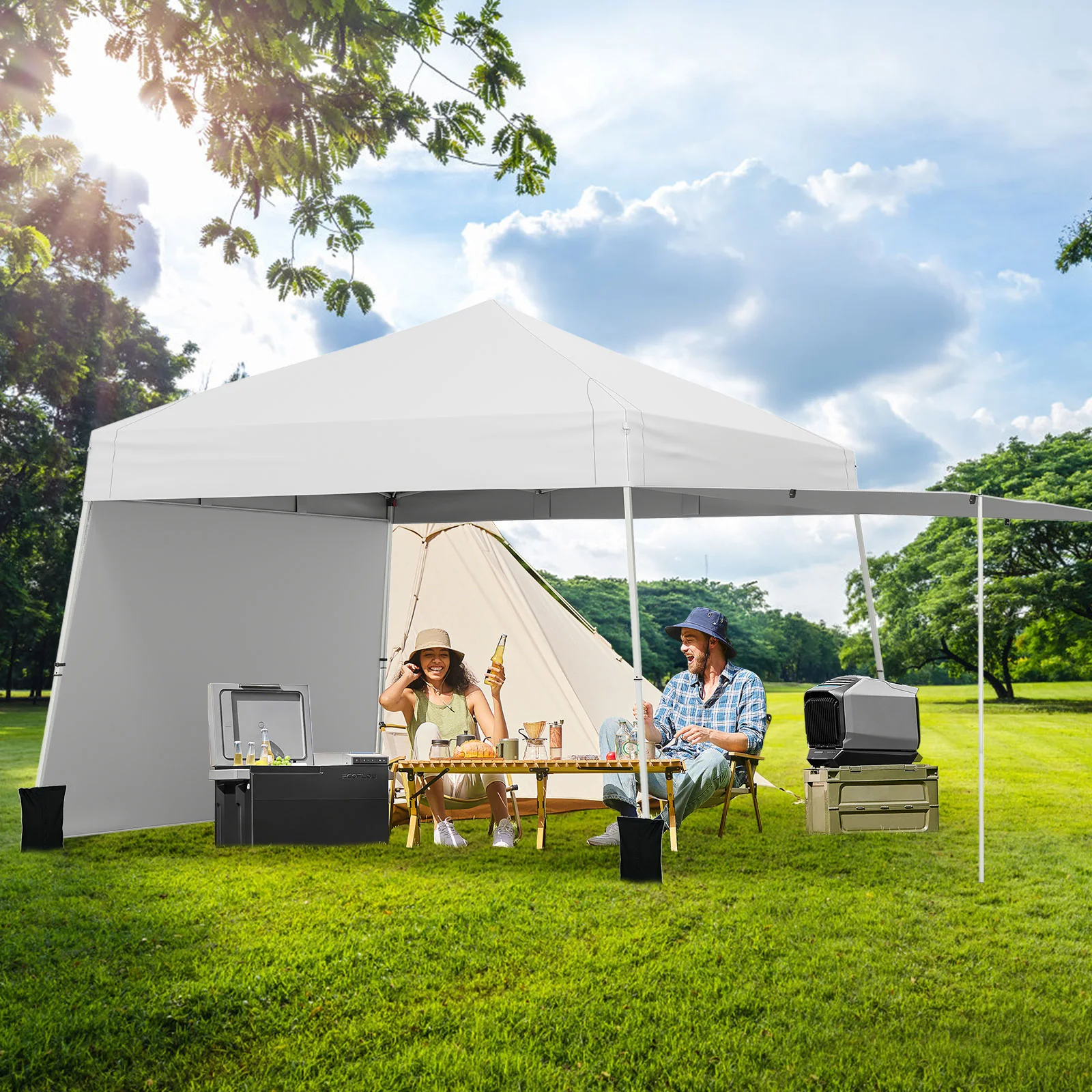 14 x 9.2 Feet Pop Up Canopy Tent, With 2 Convertible Sidewalls, White - Image 3