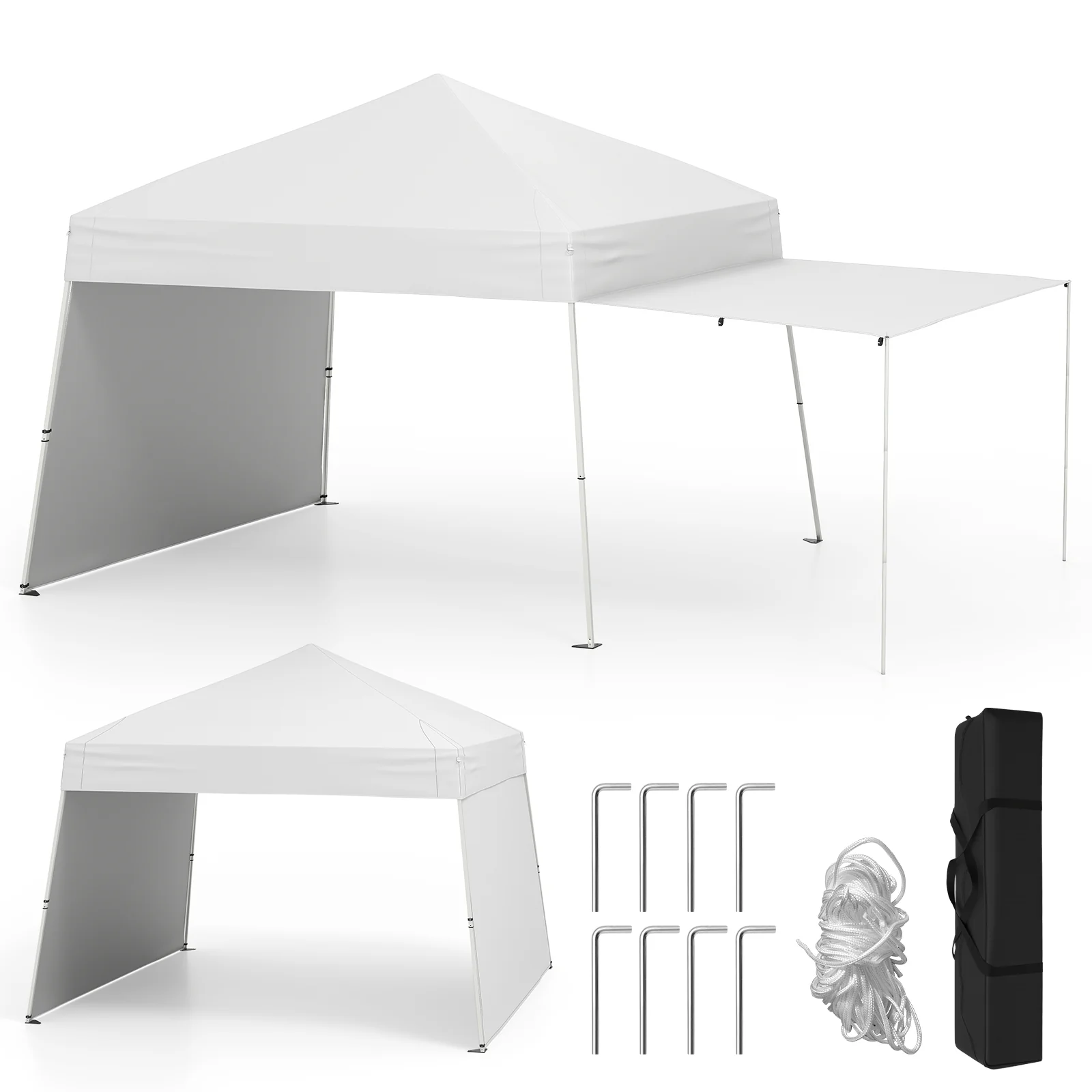 14 x 9.2 Feet Pop Up Canopy Tent, With 2 Convertible Sidewalls, White - Image 4
