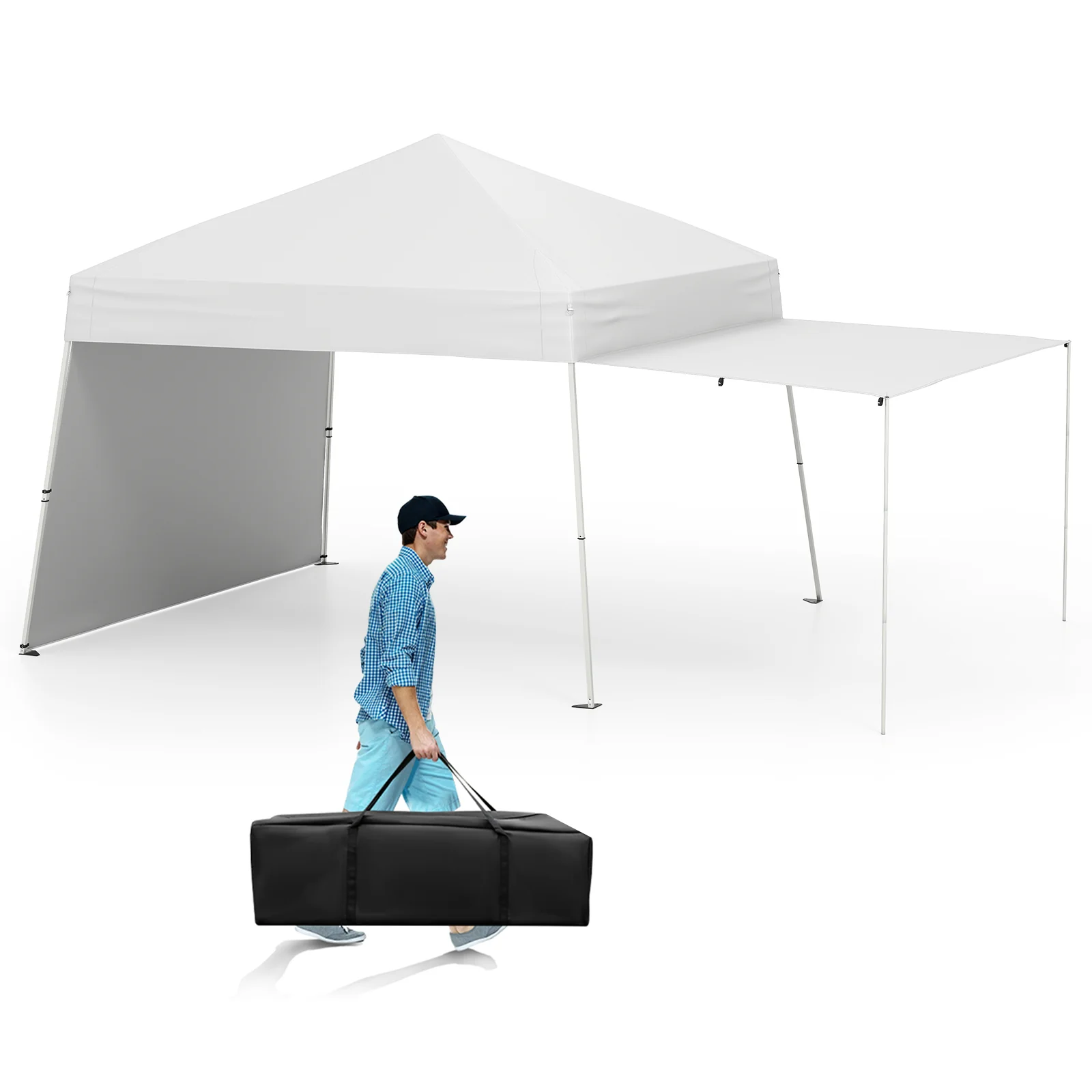 14 x 9.2 Feet Pop Up Canopy Tent, With 2 Convertible Sidewalls, White - Image 5