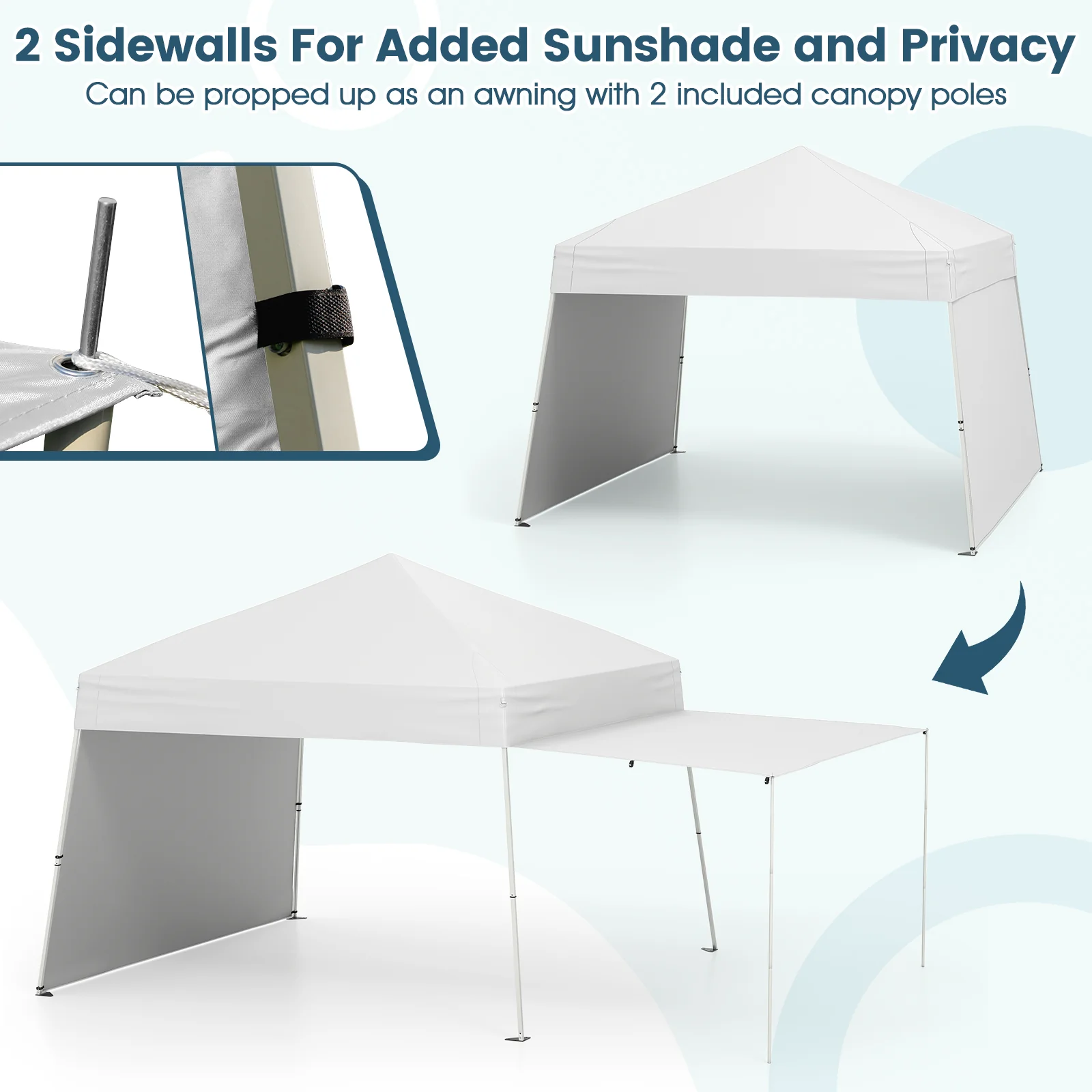 14 x 9.2 Feet Pop Up Canopy Tent, With 2 Convertible Sidewalls, White - Image 8