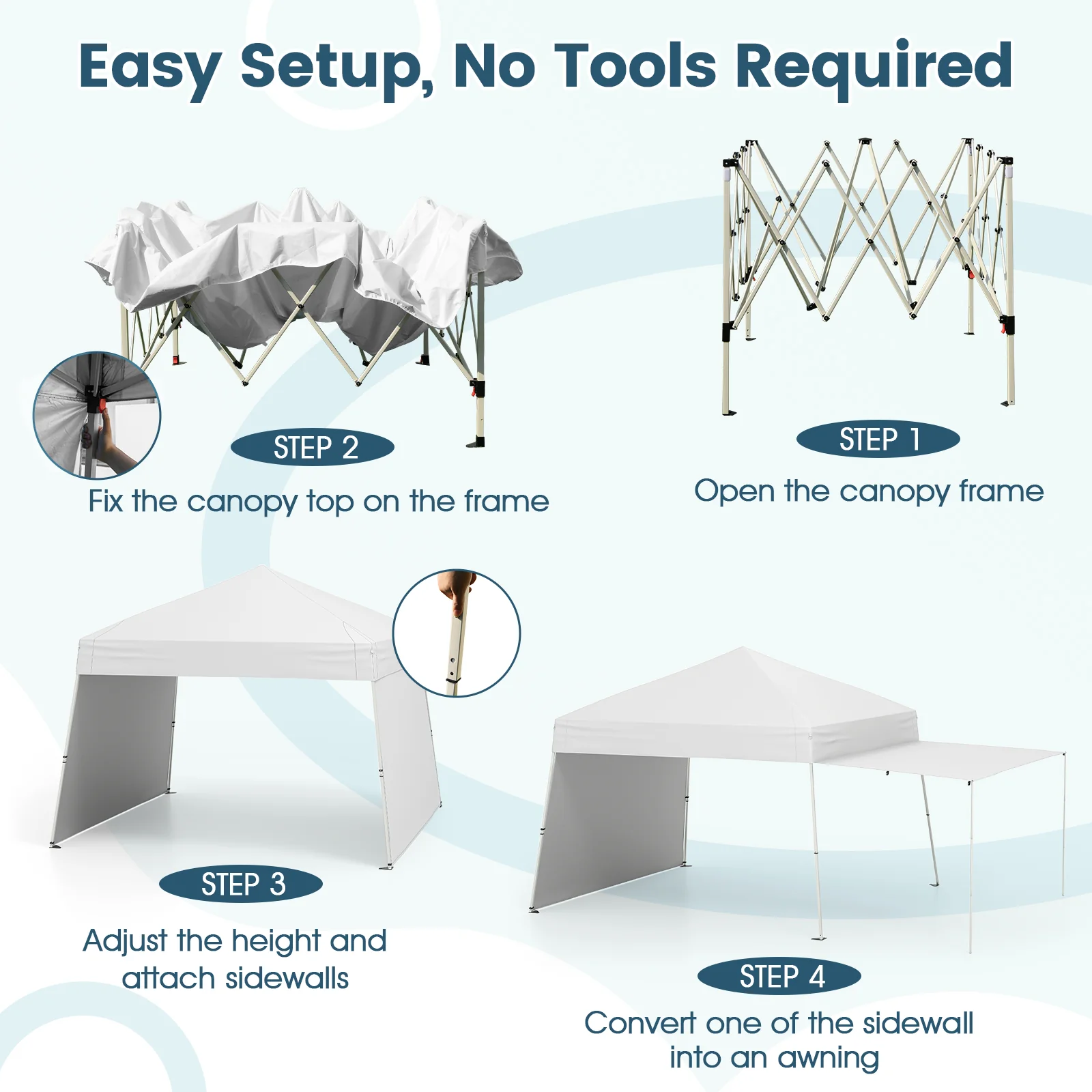 14 x 9.2 Feet Pop Up Canopy Tent, With 2 Convertible Sidewalls, White - Image 9