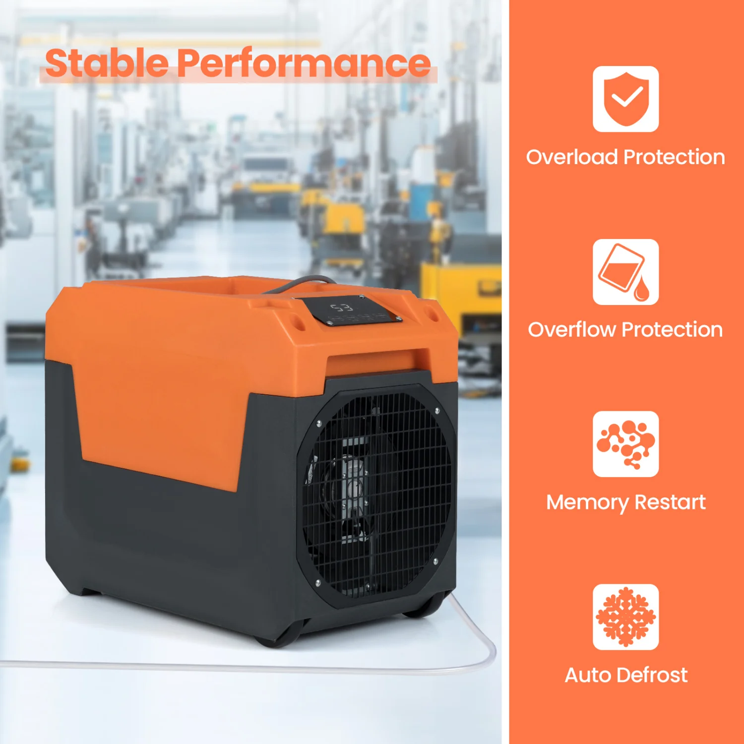 140 Pints Commercial Dehumidifier with Pump and Drain Hose, Orange - Image 9