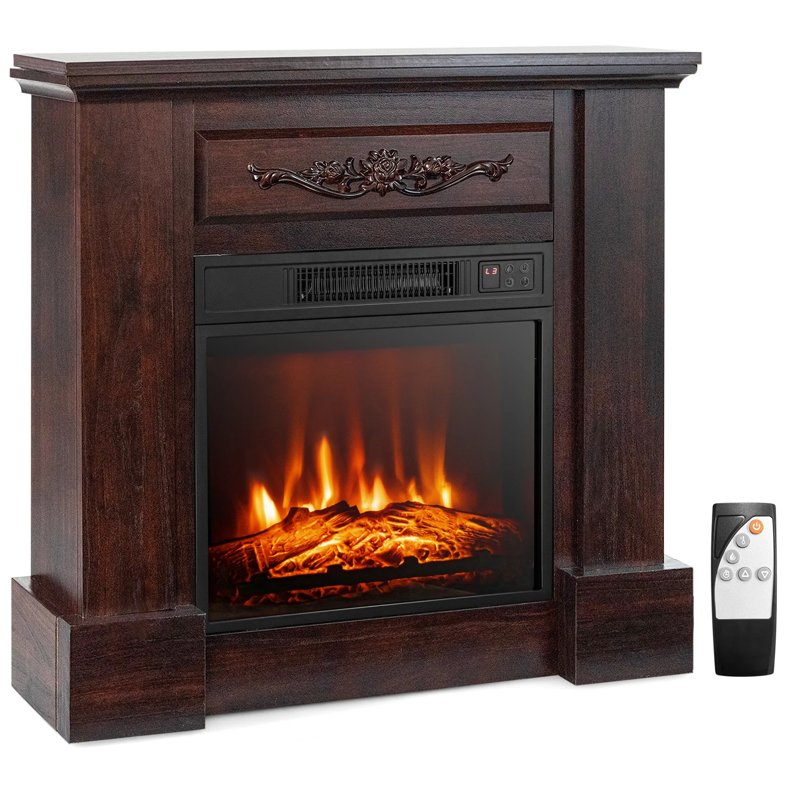 1400W Electric Fireplace TV Stand Mantel, Remote Control, Natural - Image 4