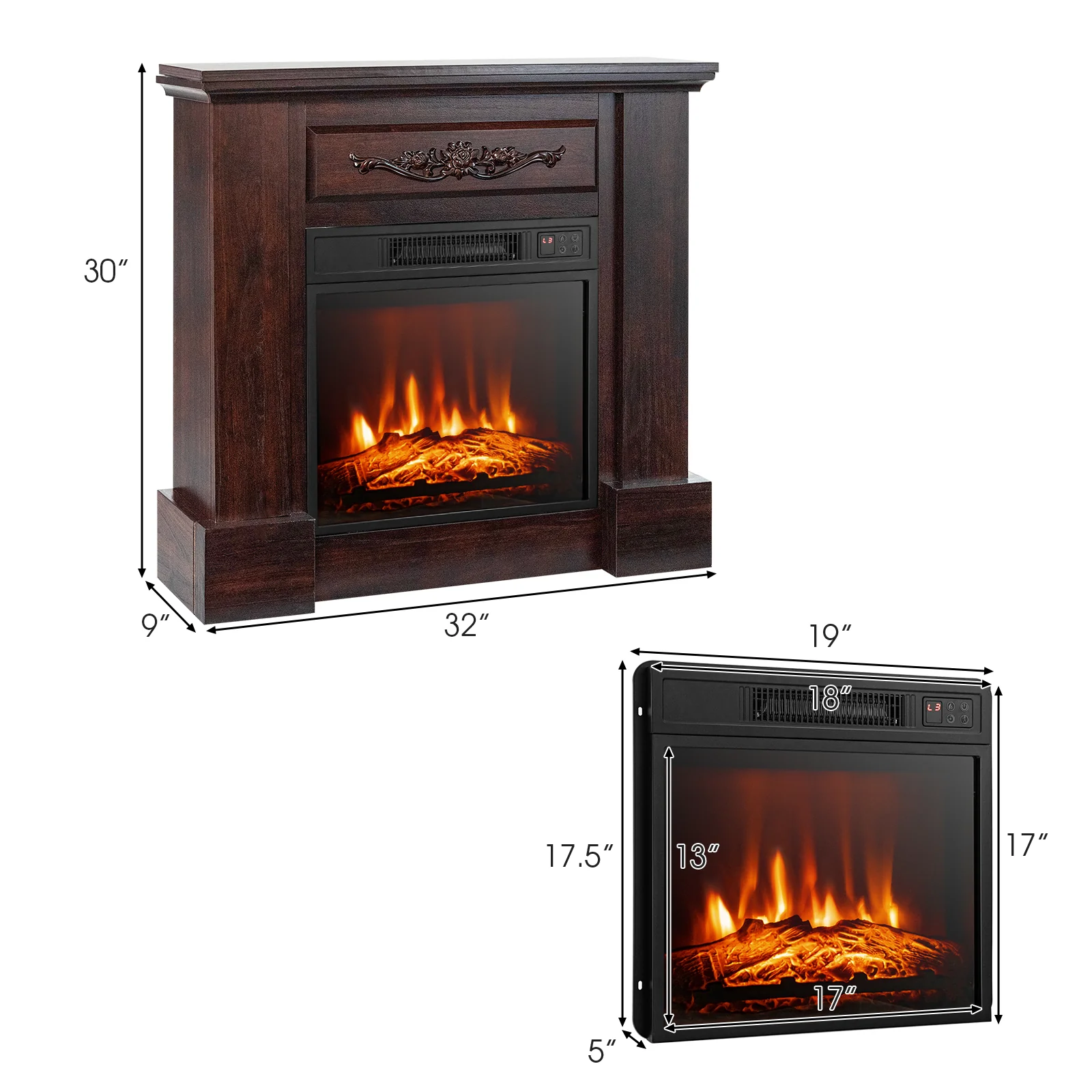 1400W Electric Fireplace TV Stand Mantel, Remote Control, Natural - Image 5