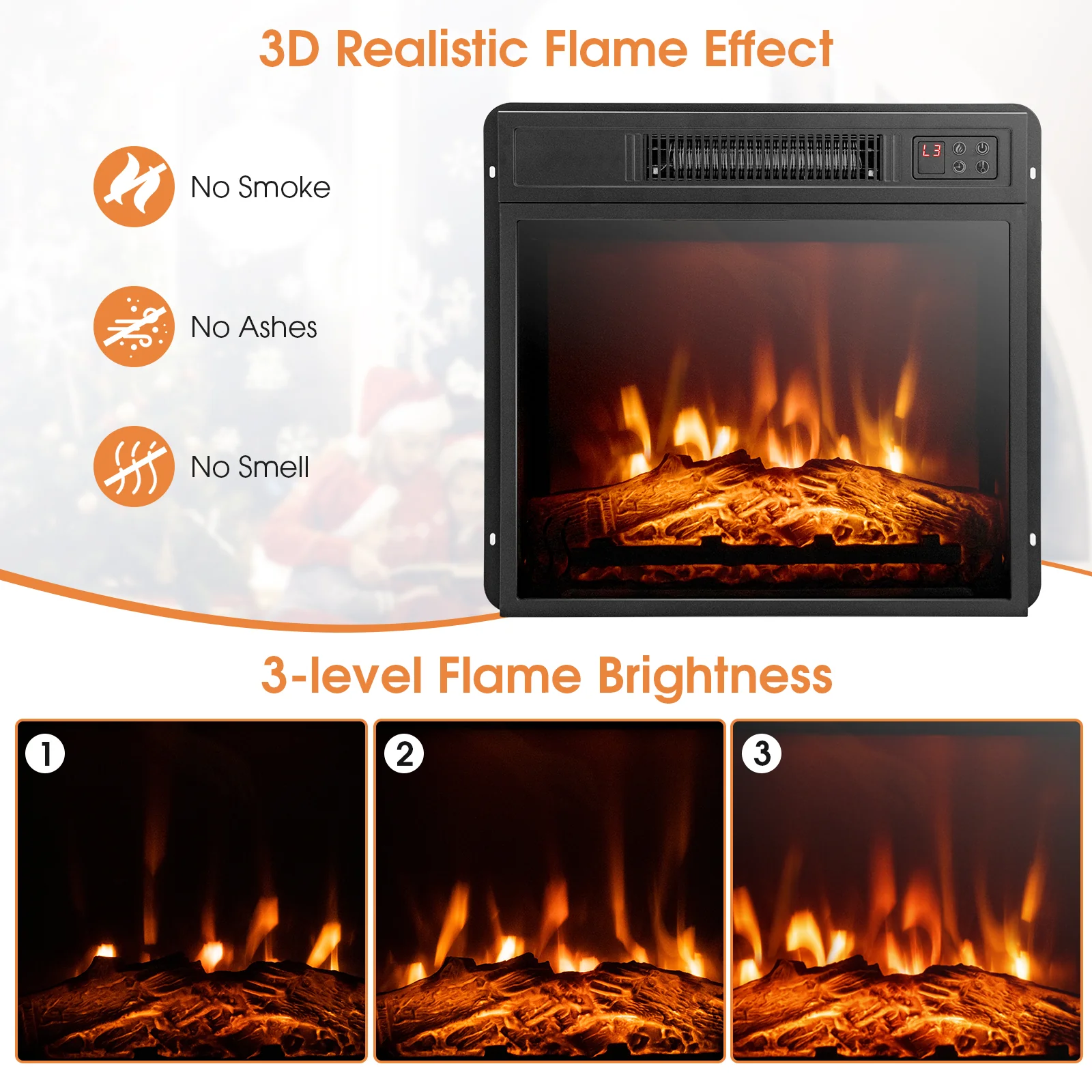 1400W Electric Fireplace TV Stand Mantel, Remote Control, Natural - Image 6